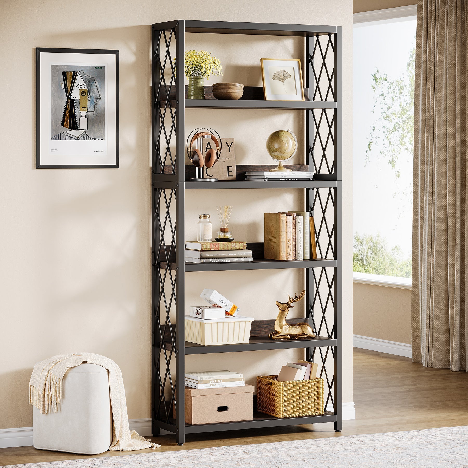 170 cm Book Shelf, 5-Tier Bookcase Storage Organizer with Open Shelves