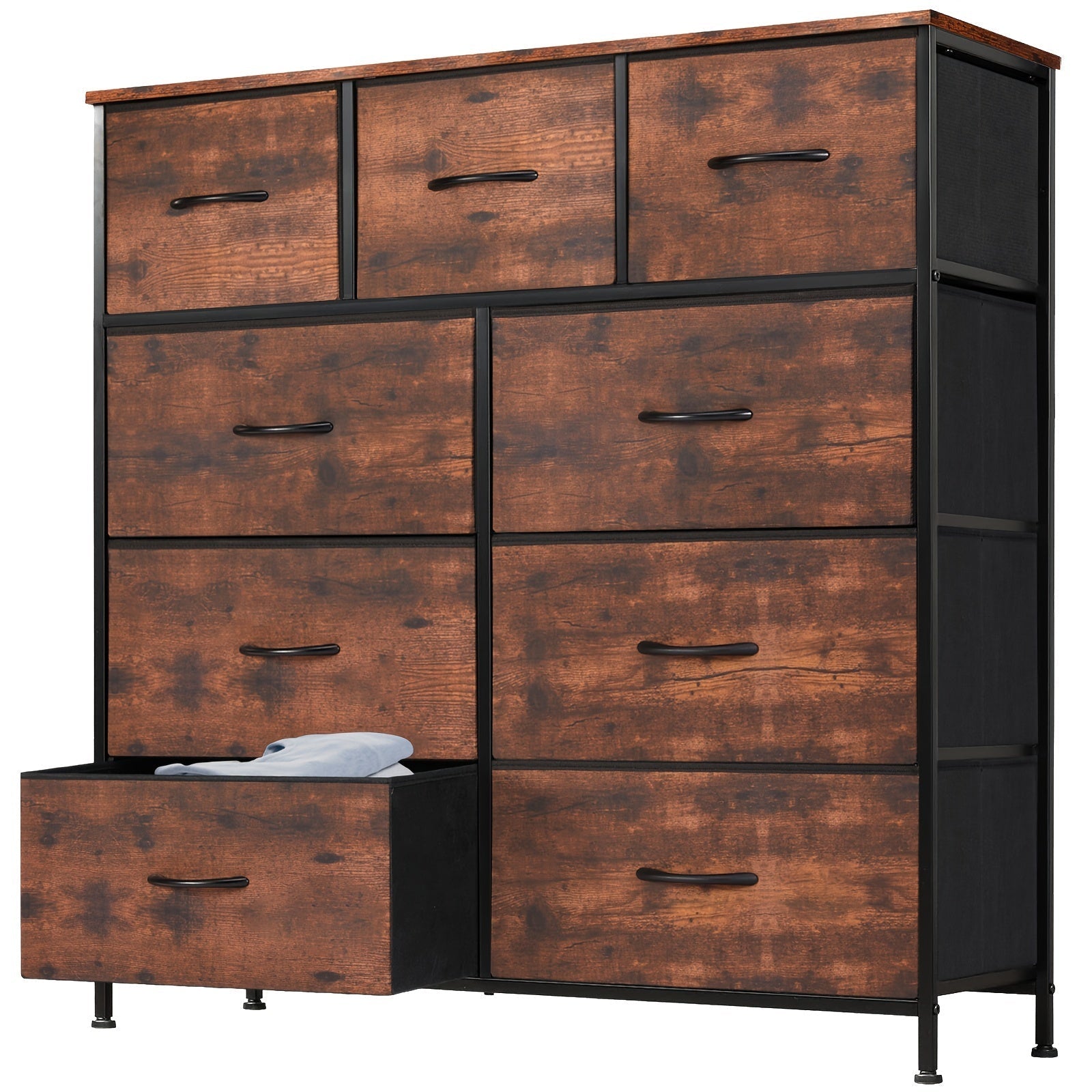 Dresser for Bedroom, 9 Storage Drawers, Tall Fabric Closet Chests Organizer Tower Furniture with Wooden Top Metal Frame for Clothes, Living Room, Hallway, Entryway