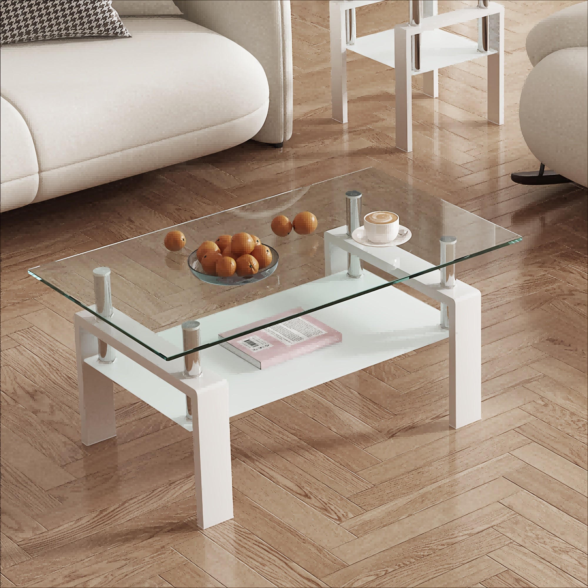 White Coffee Table, Clear Coffee Table, Modern Side Center Tables for Living Room, Living Room Furniture