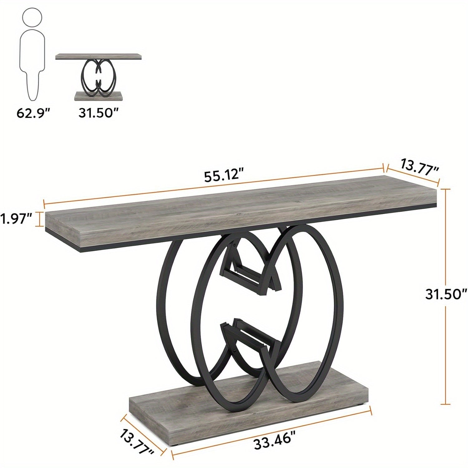 140 cm Console Table for Hallway, Faux Marble Golden Entryway Table with Geometric Metal Base, Modern Narrow Sofa Accent Table for Entrance, Living Room, Foyer (Gray)