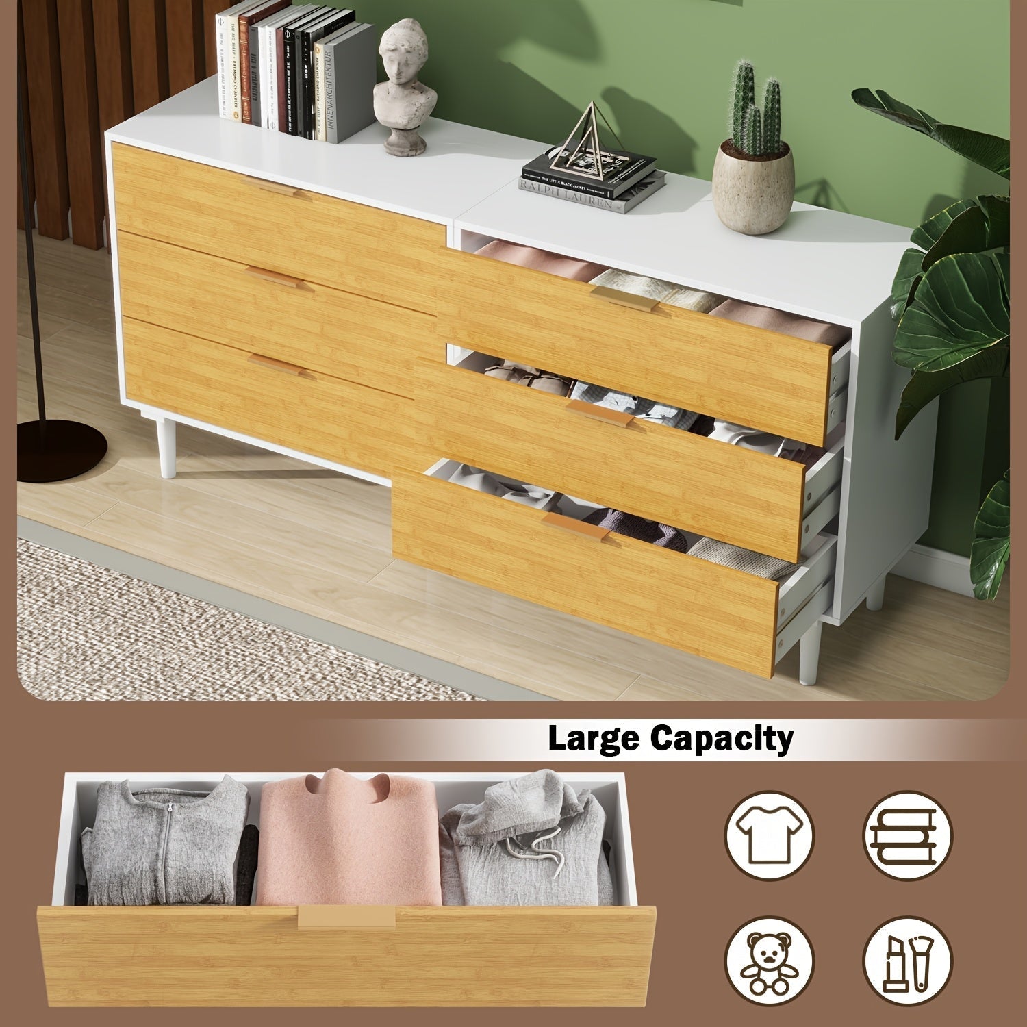 3 Drawer Dresser For Bedroom, Modern Chest With Deep Drawers