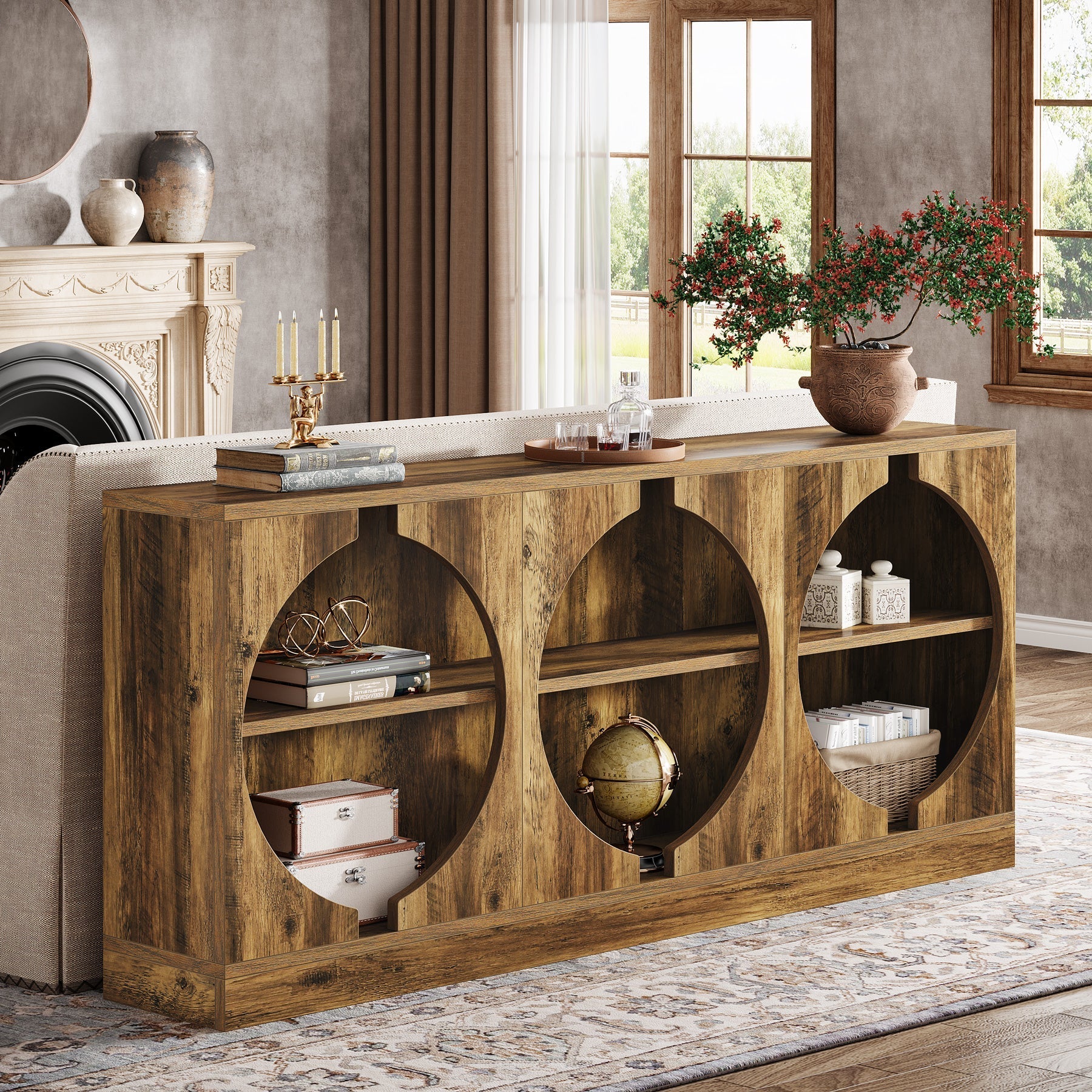 172 cm Console Table, 3-Tier Farmhouse Entryway Table with Storage