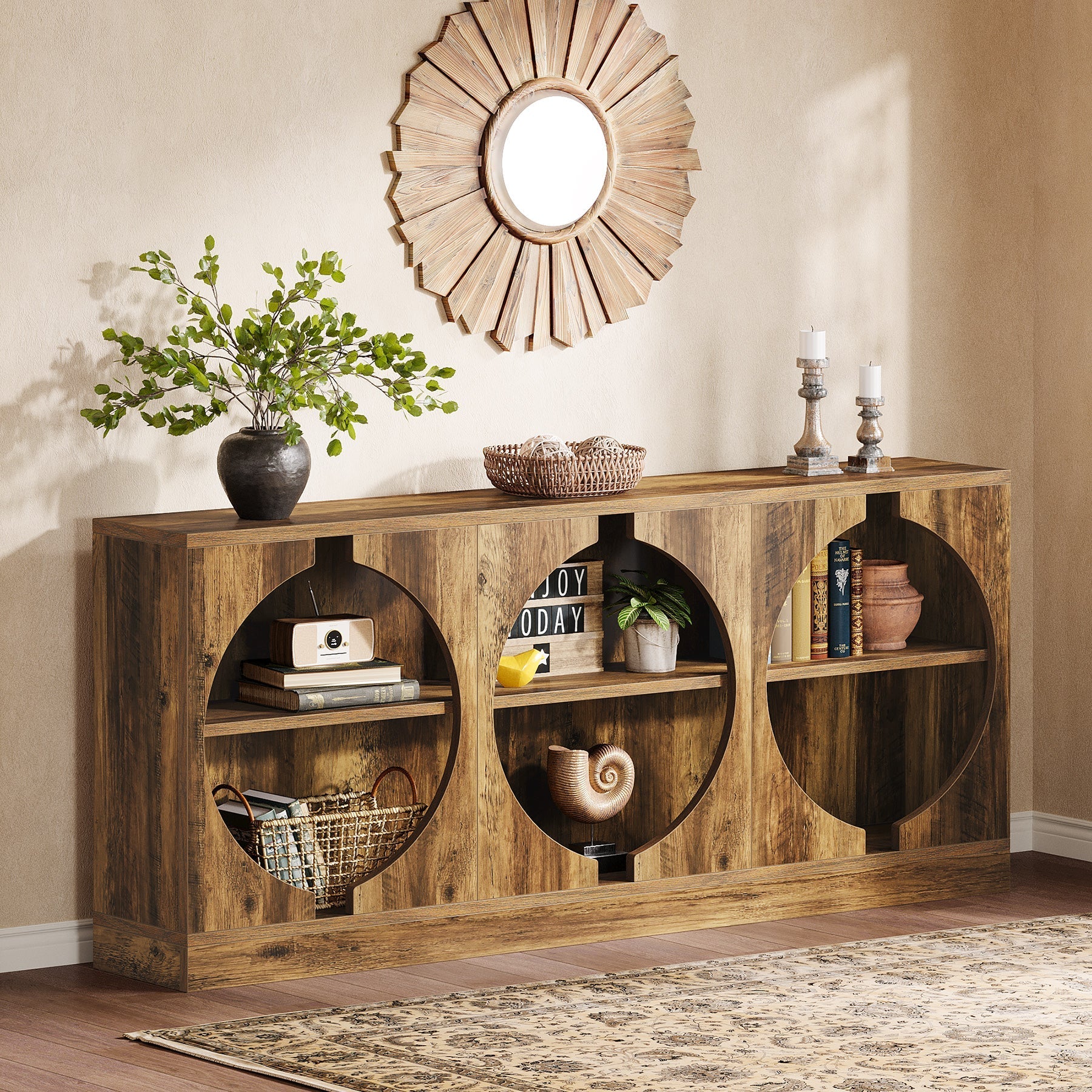 172 cm Console Table, 3-Tier Farmhouse Entryway Table with Storage