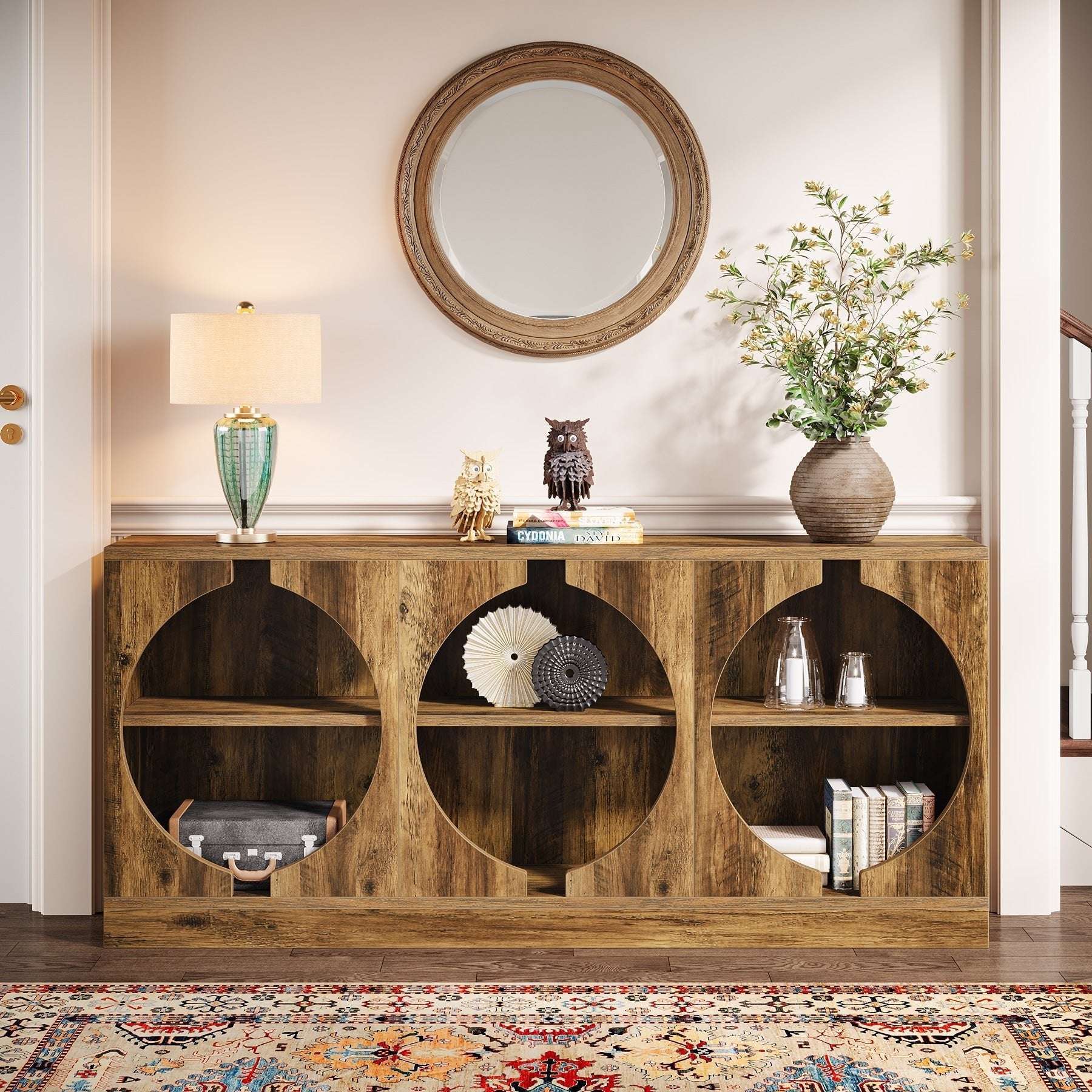 172 cm Console Table, 3-Tier Farmhouse Entryway Table with Storage