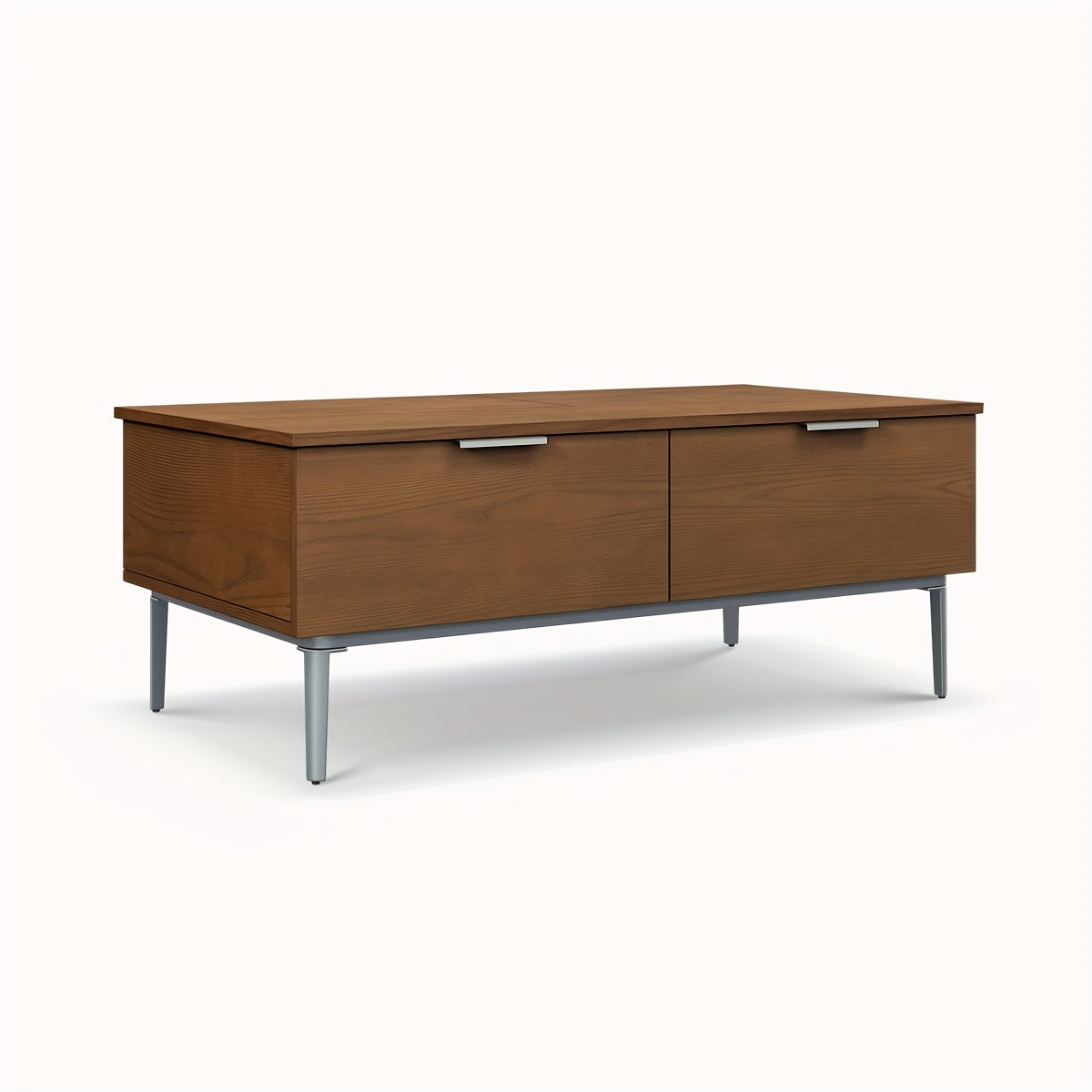 Contemporary Brown Lift-Top Coffee Table with Drawers - Space-Saving Design, Metal Legs, 12.47gal x 25.9W x 17.7H Inches, Office Reception, Hidden Storage