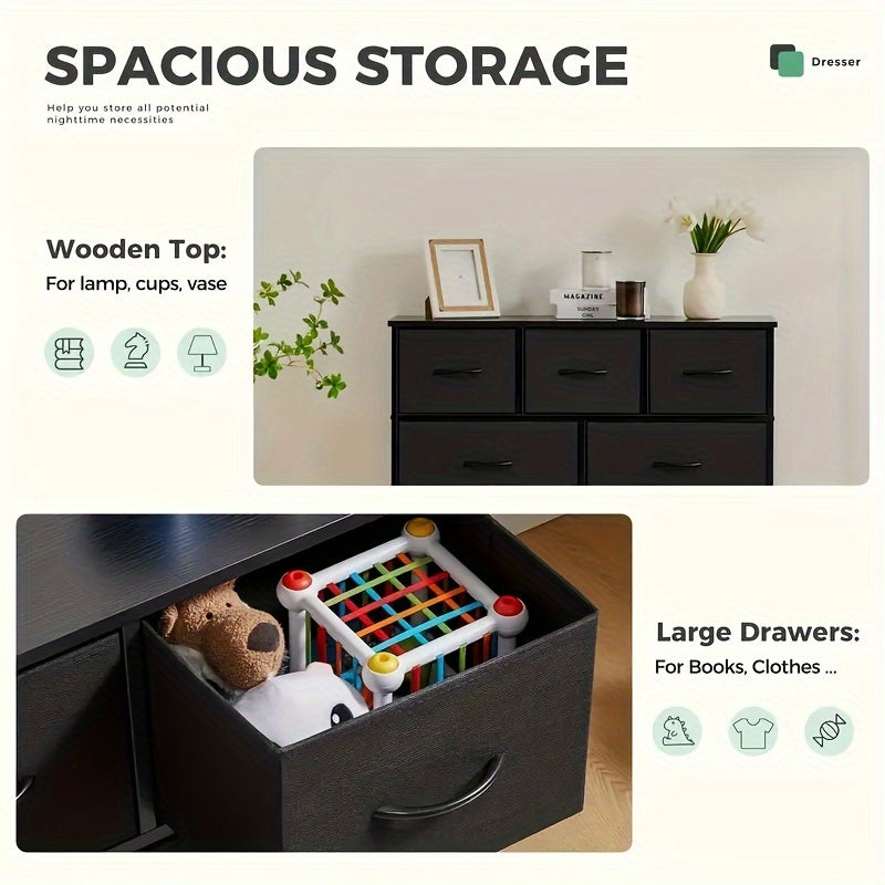 Bedroom Vanity, Bathroom Storage Cabinet, Storage Drawers, TV Cabinet With 7 Drawers Fabric Storage Tower, Chest Of Drawers With Fabric Organizer, Wooden Top, Holds TVs Up To 45 Inches, For Bathroom, Closet, Entryway, Living