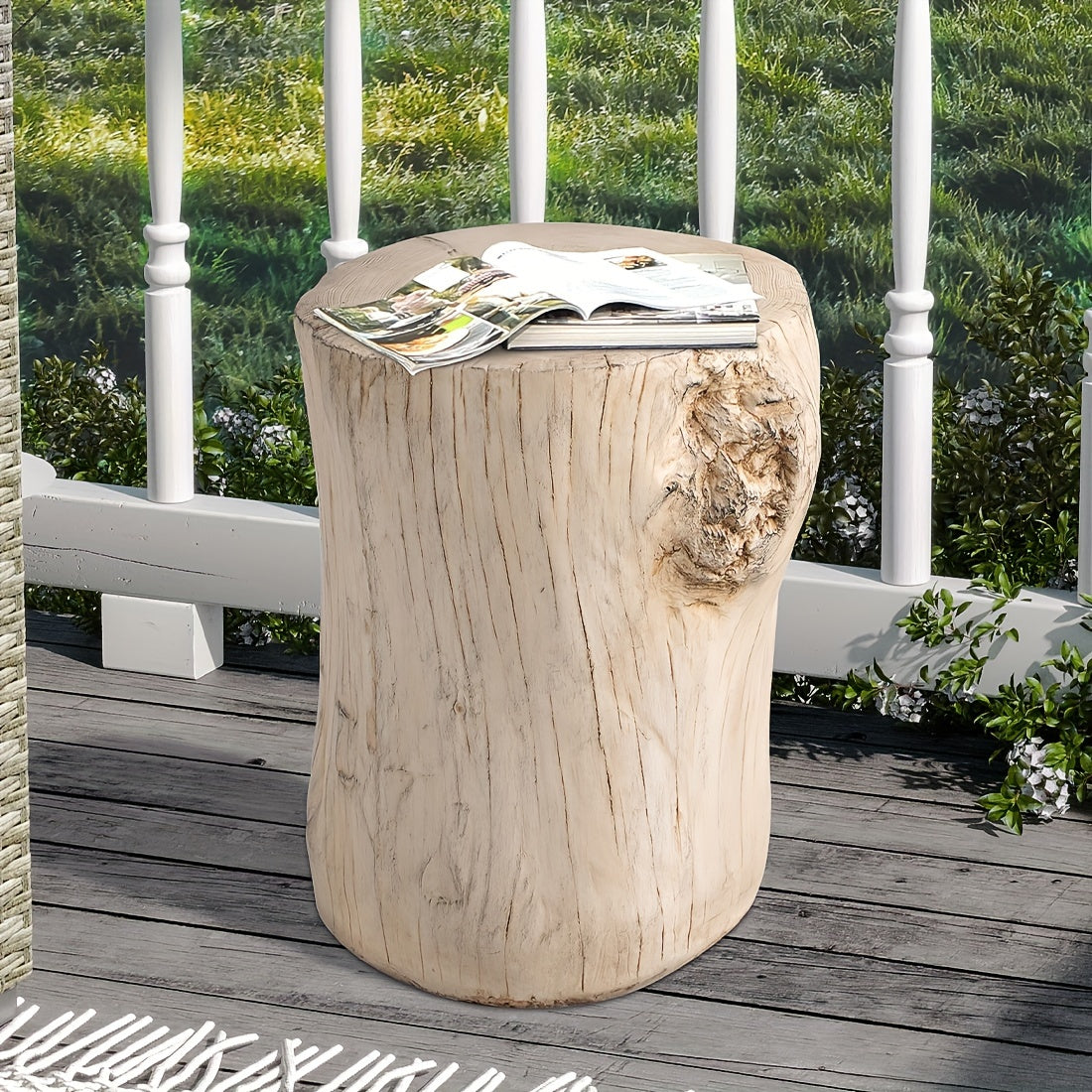 38cm Outdoor Side Table For Patio, Concrete Side Table Tree Stump Side Table, Garden Stool Side Table, Patio Side Table, Outdoor Accent Table, Light Brown Outdoor End Table Stump Coffee Table, Christmas Holiday Decorations Sid