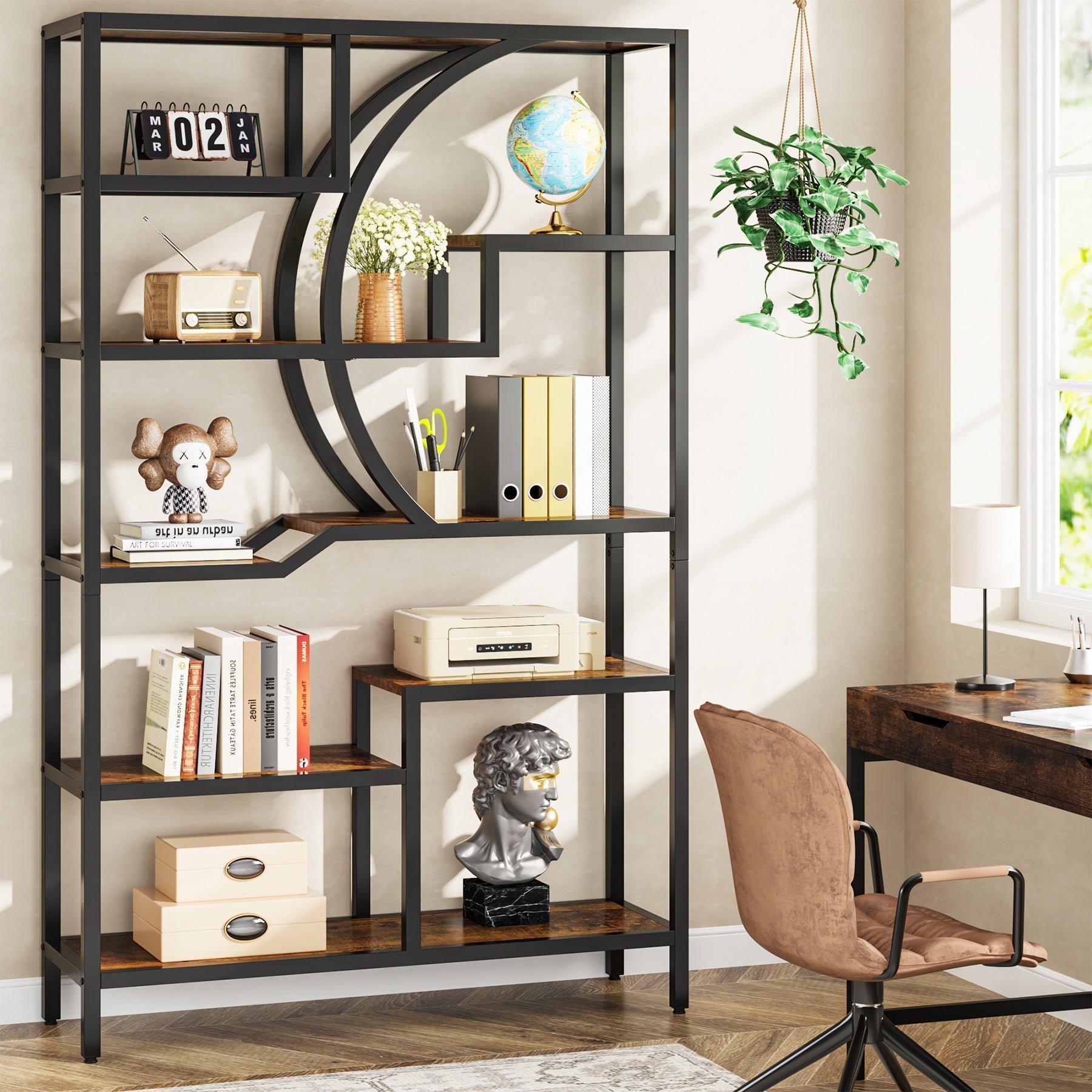 175 cm Tall Bookshelf, Freestanding Etagere Bookcase Open Display Shelf