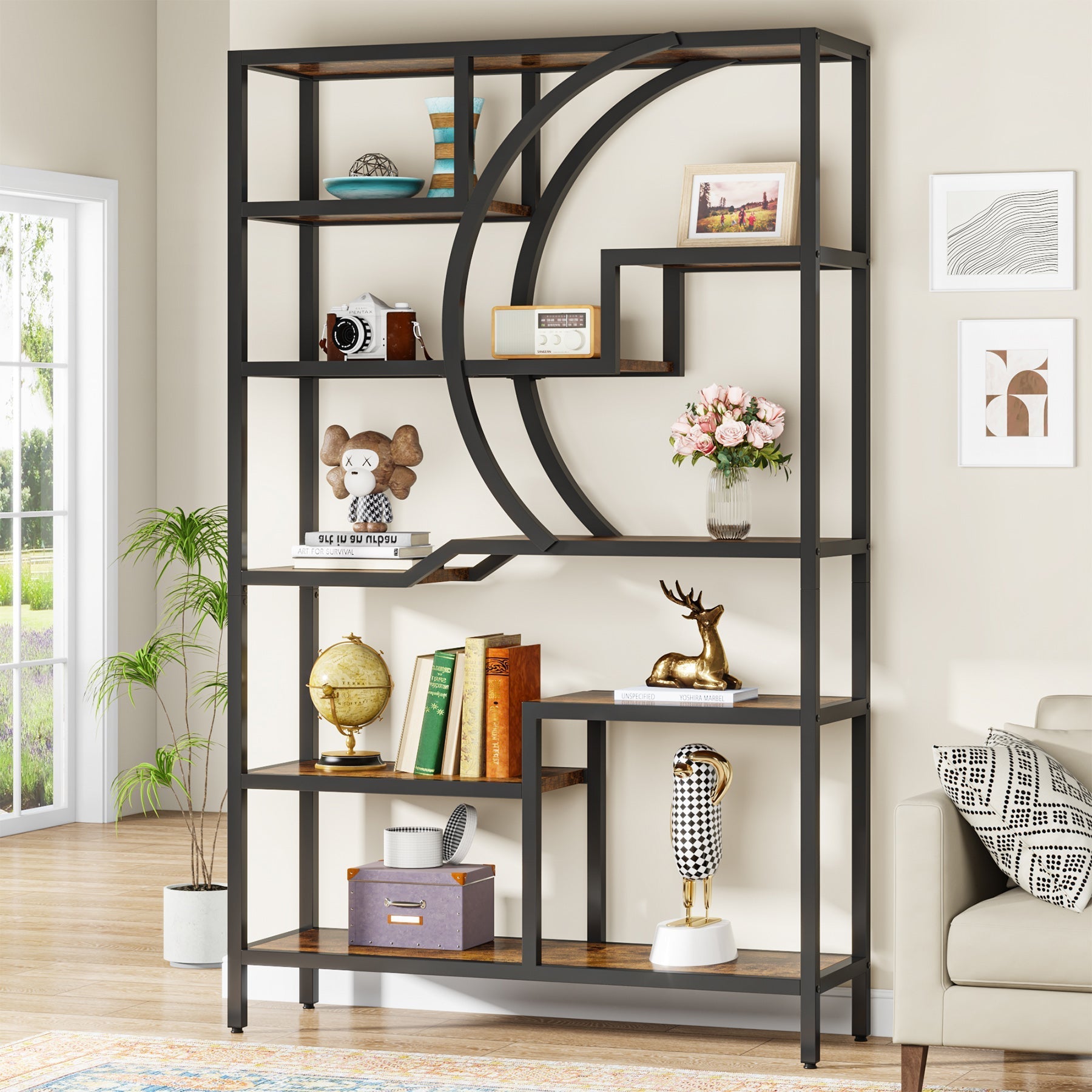 175 cm Tall Bookshelf, Freestanding Etagere Bookcase Open Display Shelf