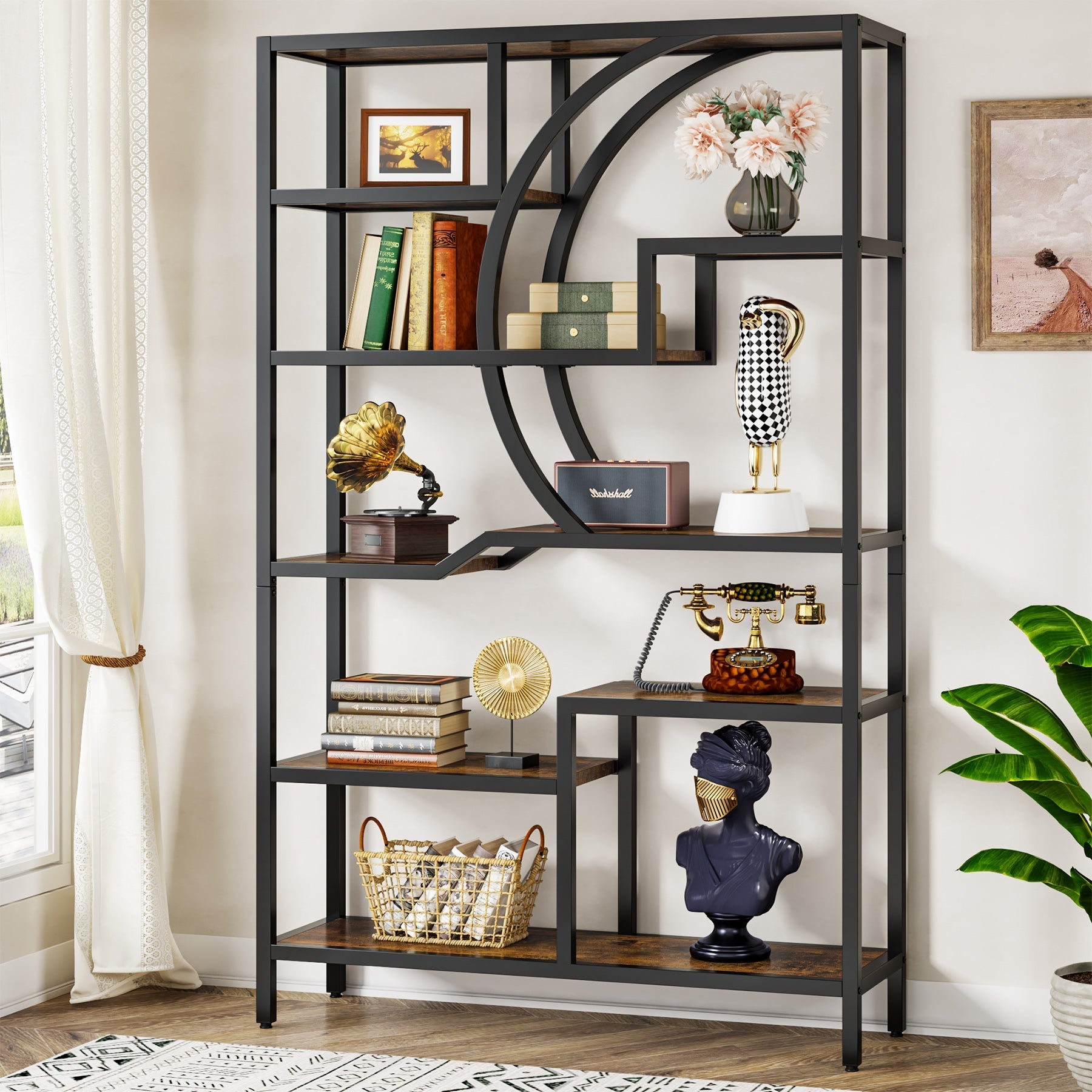 175 cm Tall Bookshelf, Freestanding Etagere Bookcase Open Display Shelf