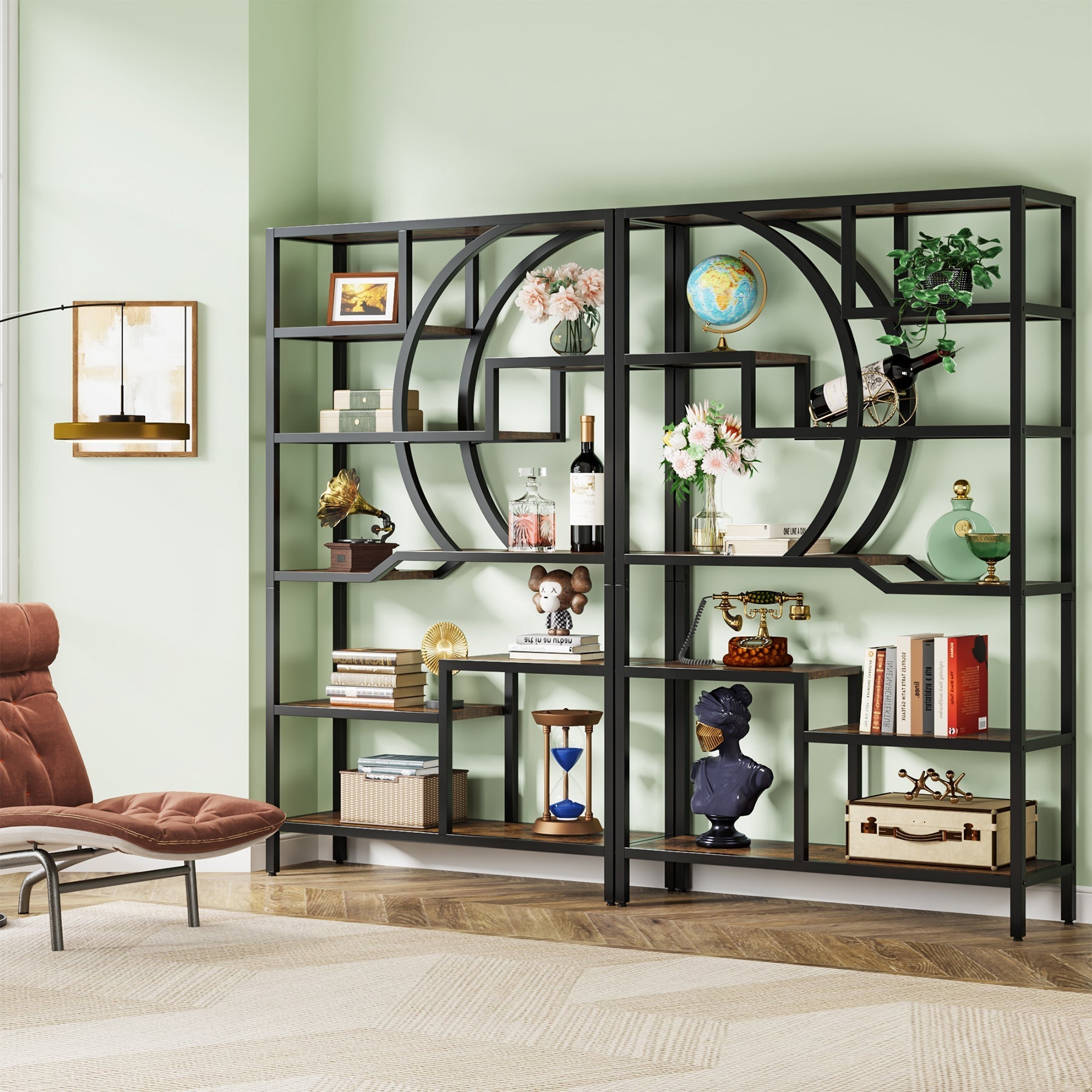 175 cm Tall Bookshelf, Freestanding Etagere Bookcase Open Display Shelf