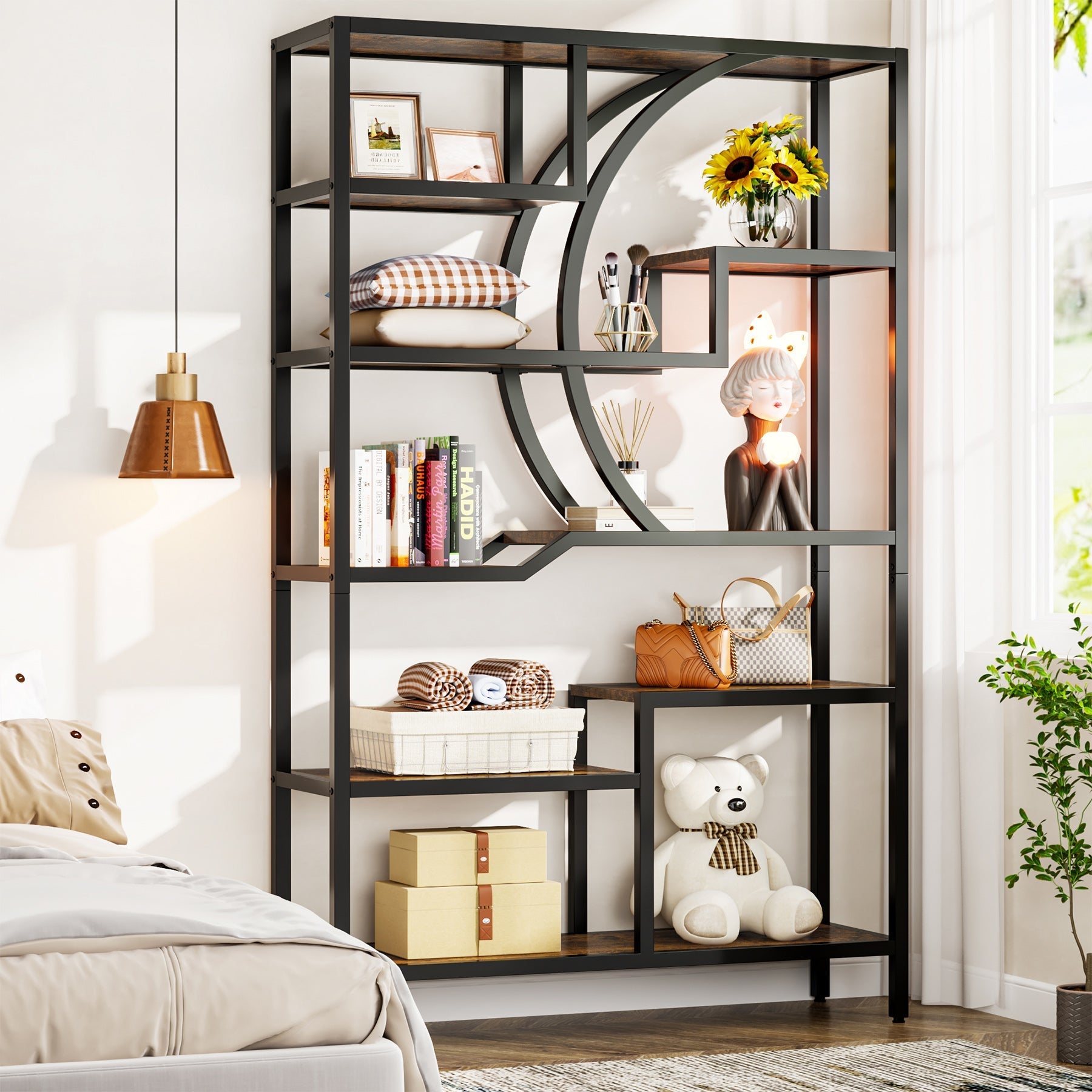 175 cm Tall Bookshelf, Freestanding Etagere Bookcase Open Display Shelf