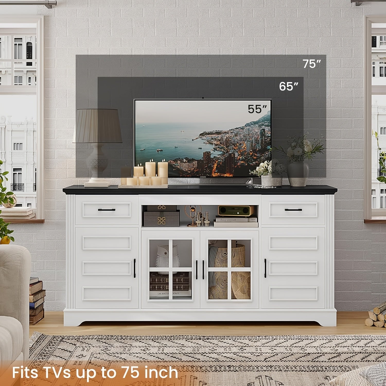 TV Stand for 75 Inch TV,168cm Living Room TV Console TV Stands with Storage Cabinets and Sliding Drawers