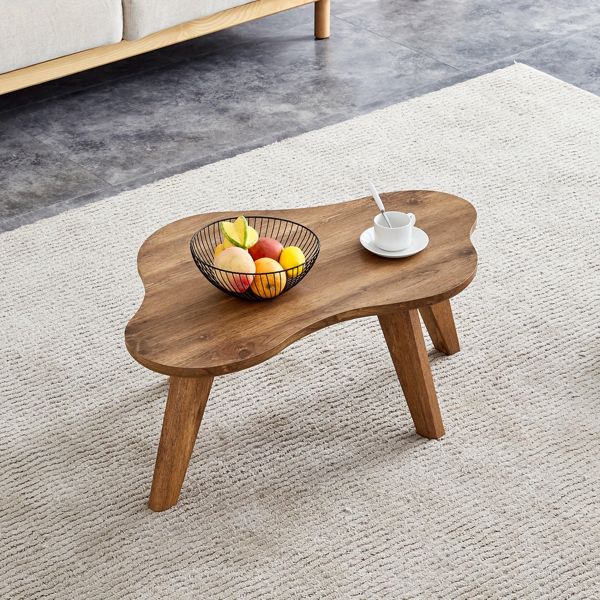 Modern Minimalist Wood Color Table Top. Solid Wood Legs, Cloud Shape To Give You A New Experience, Computer Desk. The Game Table. Suitable For Dining And Living Rooms