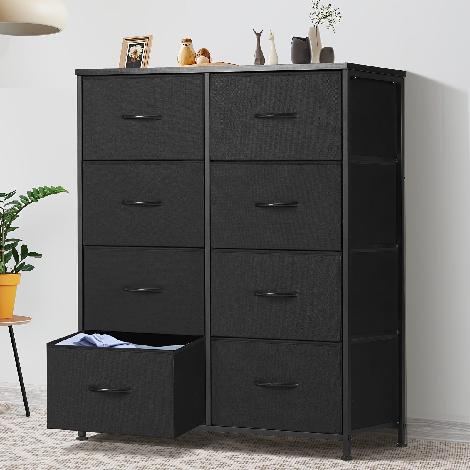 Dresser For Bedroom, Storage Cabinet, Fabric Closet Organizer With 8 Drawers, Dresser With Metal Frame And Wood Tabletop, Chest Storage Tower For Living Room, Entryway For Lab