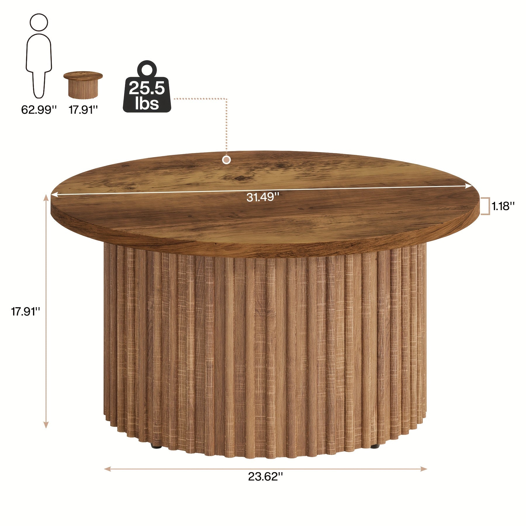 81cm Round Coffee Table, Farmhouse Circle Coffee Table, Modern Wood Accent Center Table Sofa Side Table With Metal Base, For Living Room, Home Office