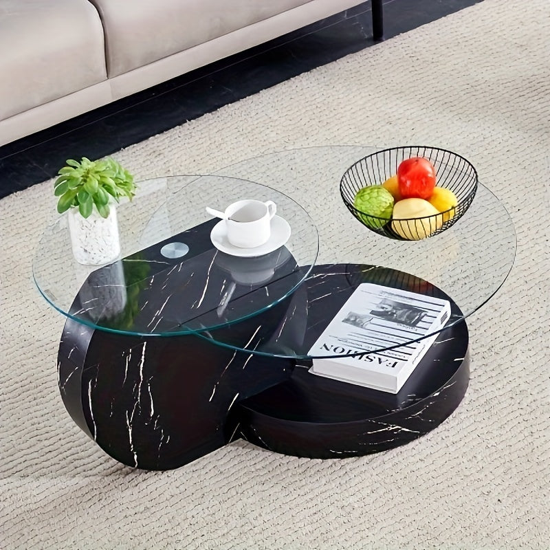 Tempering Glass Coffee Tables For Living Room Round Coffee Tables Modern Double Layer Round Table Circle Coffee Table For Small Space Home Office, Durable And Not Easily Broken, With A Modern And Fashionable Design Feel (35.4