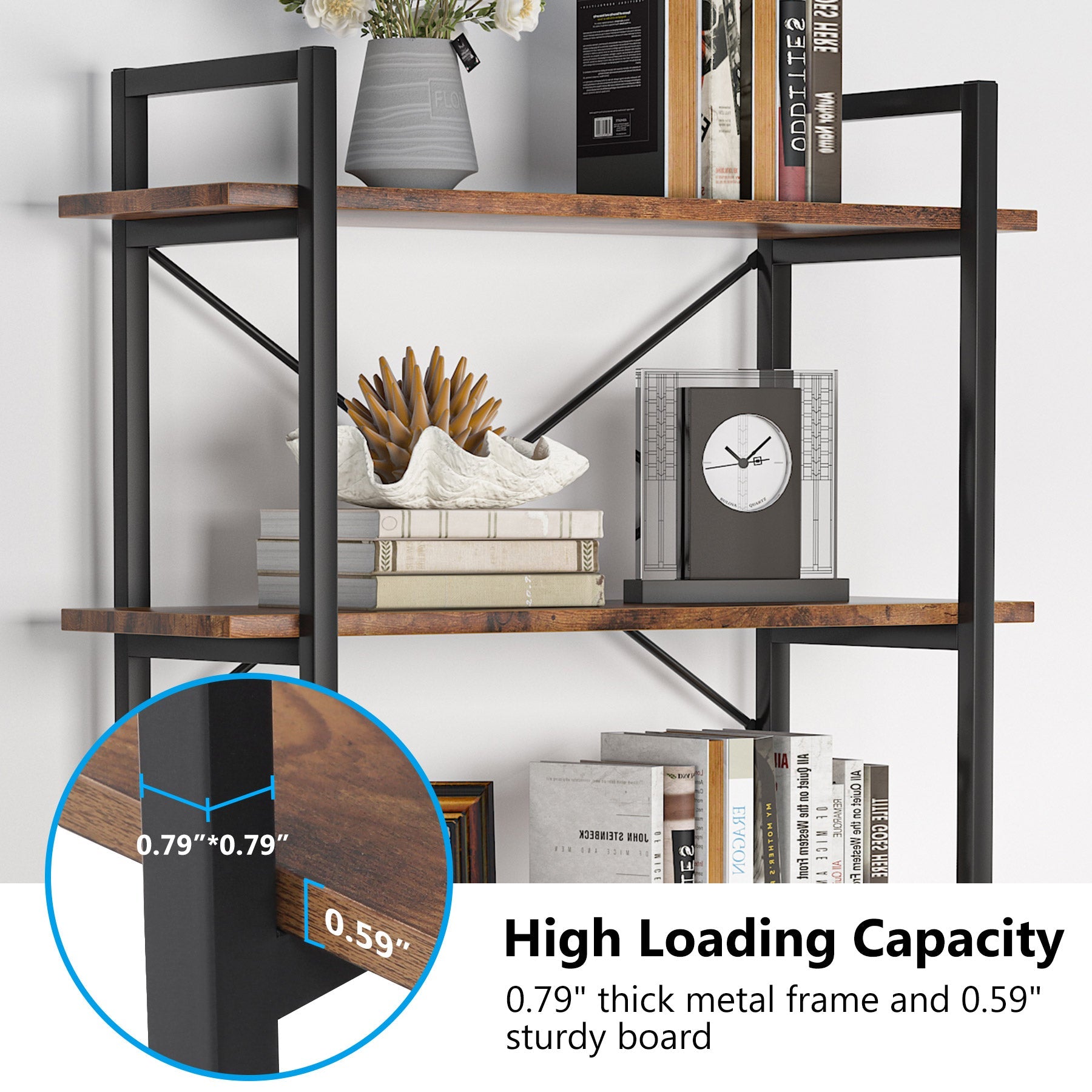 5-Tier Bookshelf, Industrial Etagere Bookcase Display Shelf Unit (in cm)