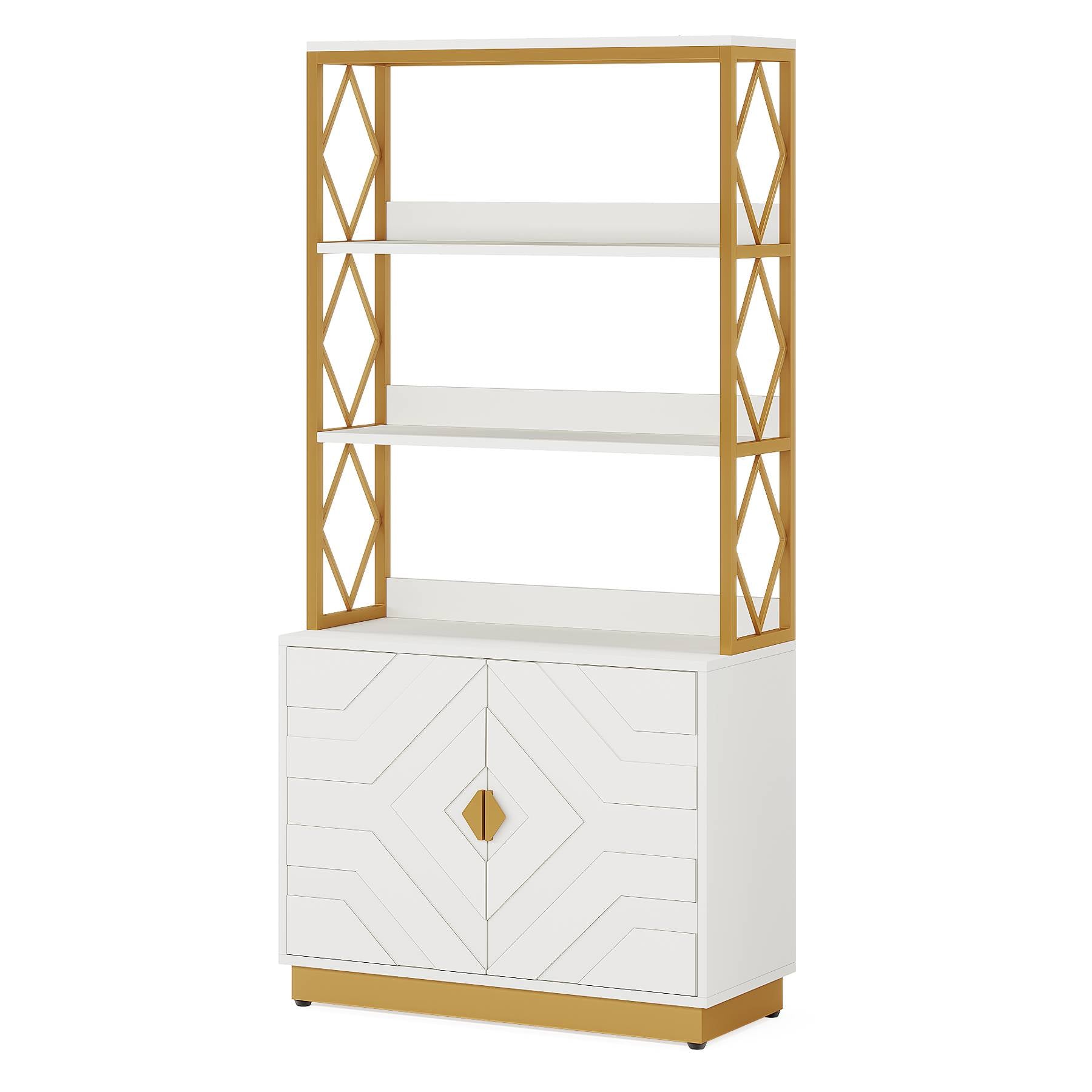 Bookshelf with Doors, 180 cm Modern Etagere Bookcase with 3 Shelves