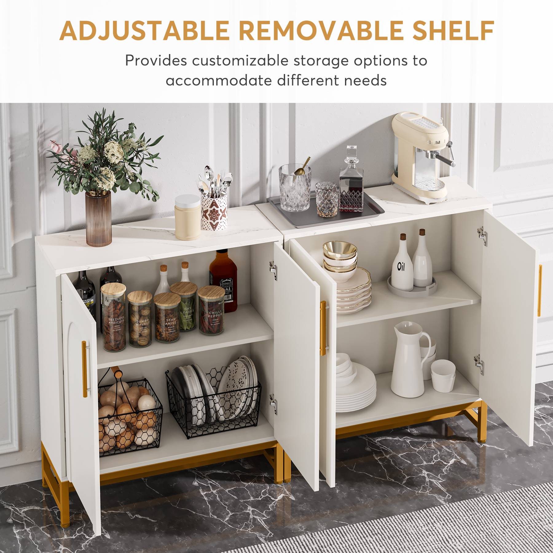 Modern Sideboard Buffet Storage Cabinet with Adjustable Shelves (cm)