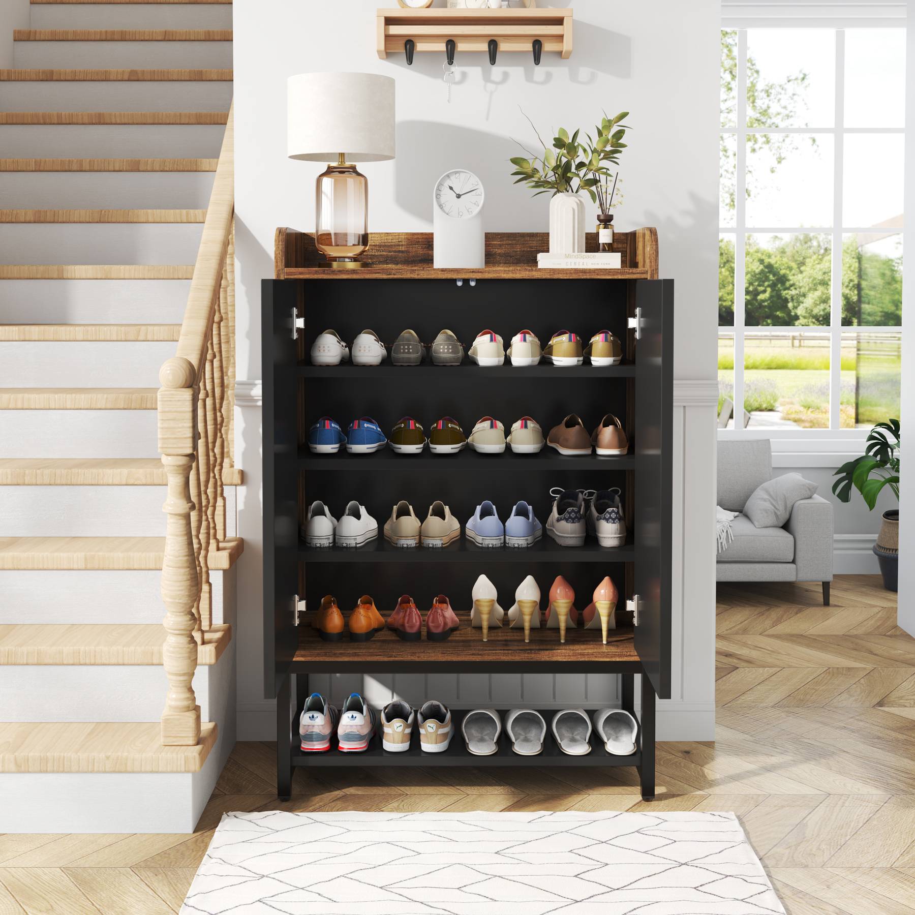 5-Tier Shoe Cabinet Shoe Rack Organizer with Doors for Entryway (cm)