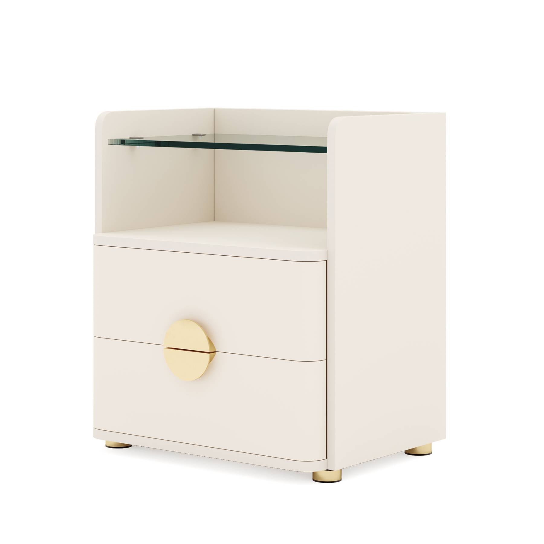 2-Drawer Nightstand, Modern Bedside Table with Open Storage (cm)