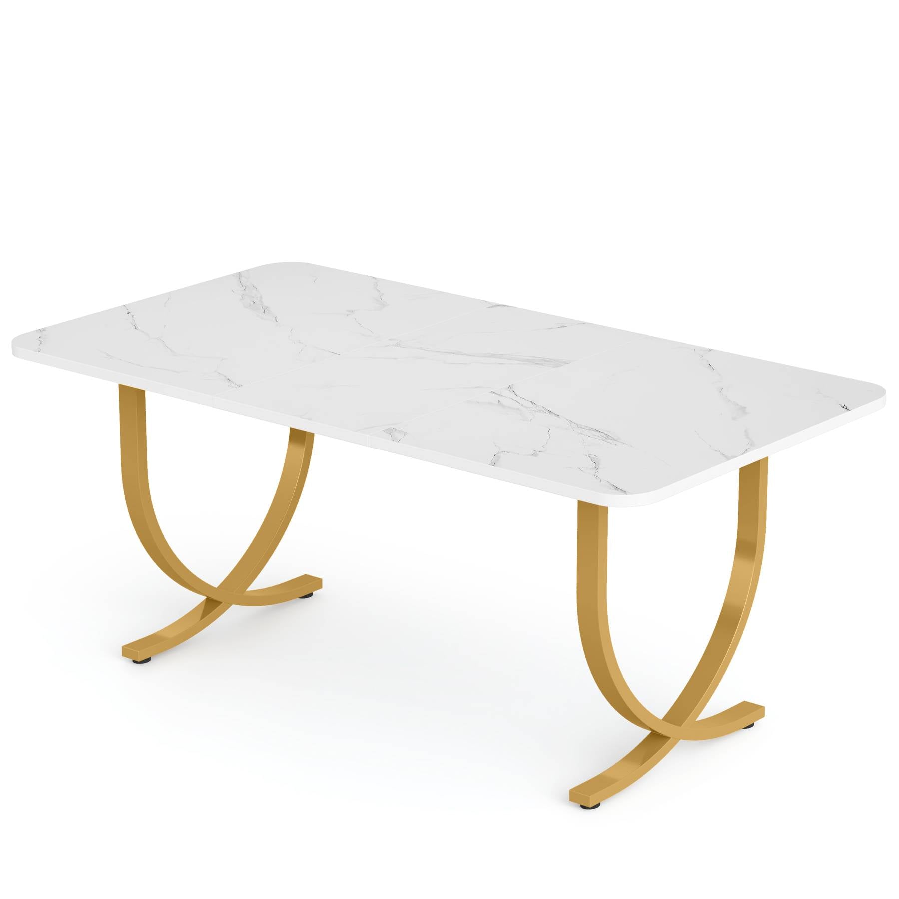 160 cm Modern Dining Table Kitchen Table with Faux Marble Table Top