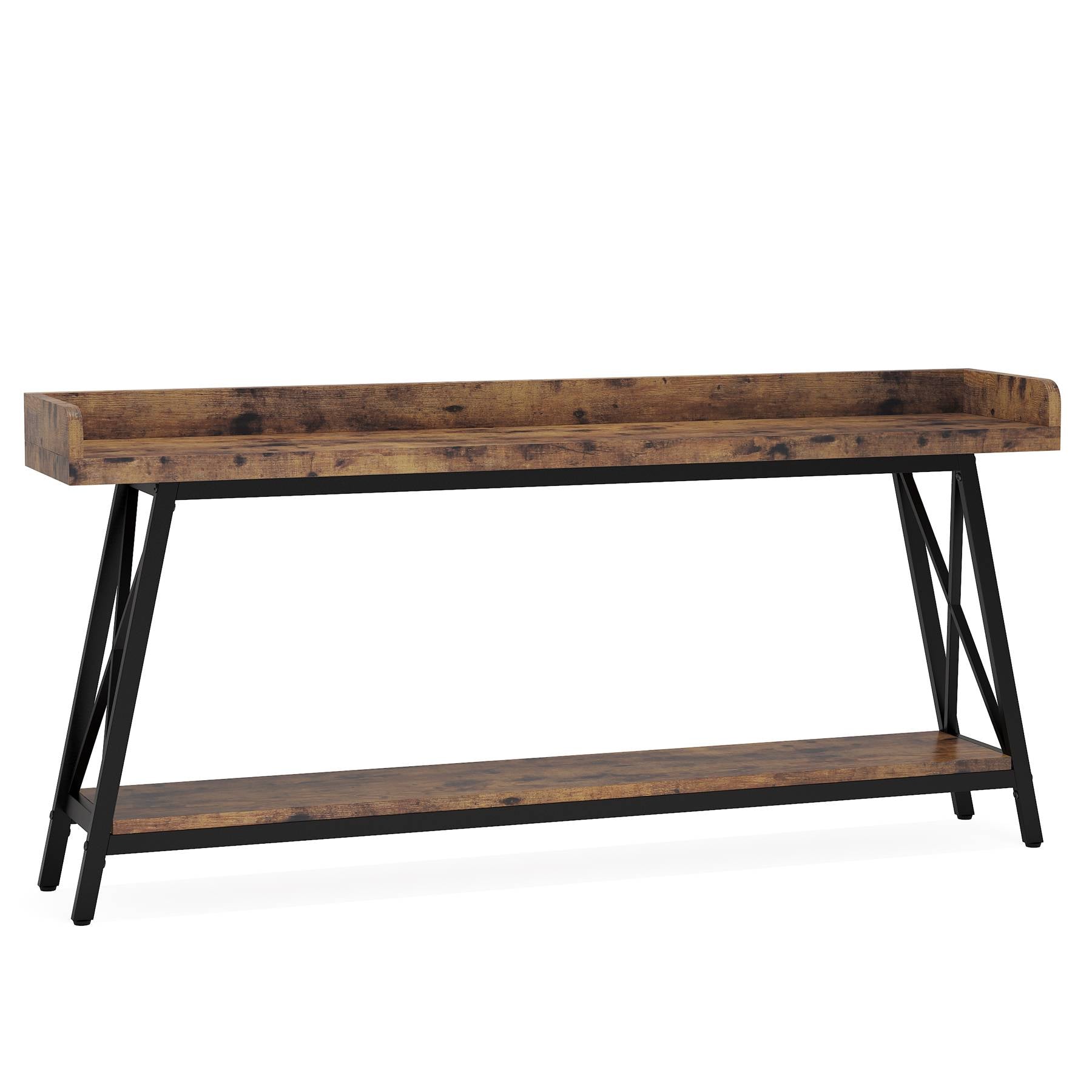 Industrial Console Table, 2-Tier Narrow Sofa Table Behind Couch (cm)