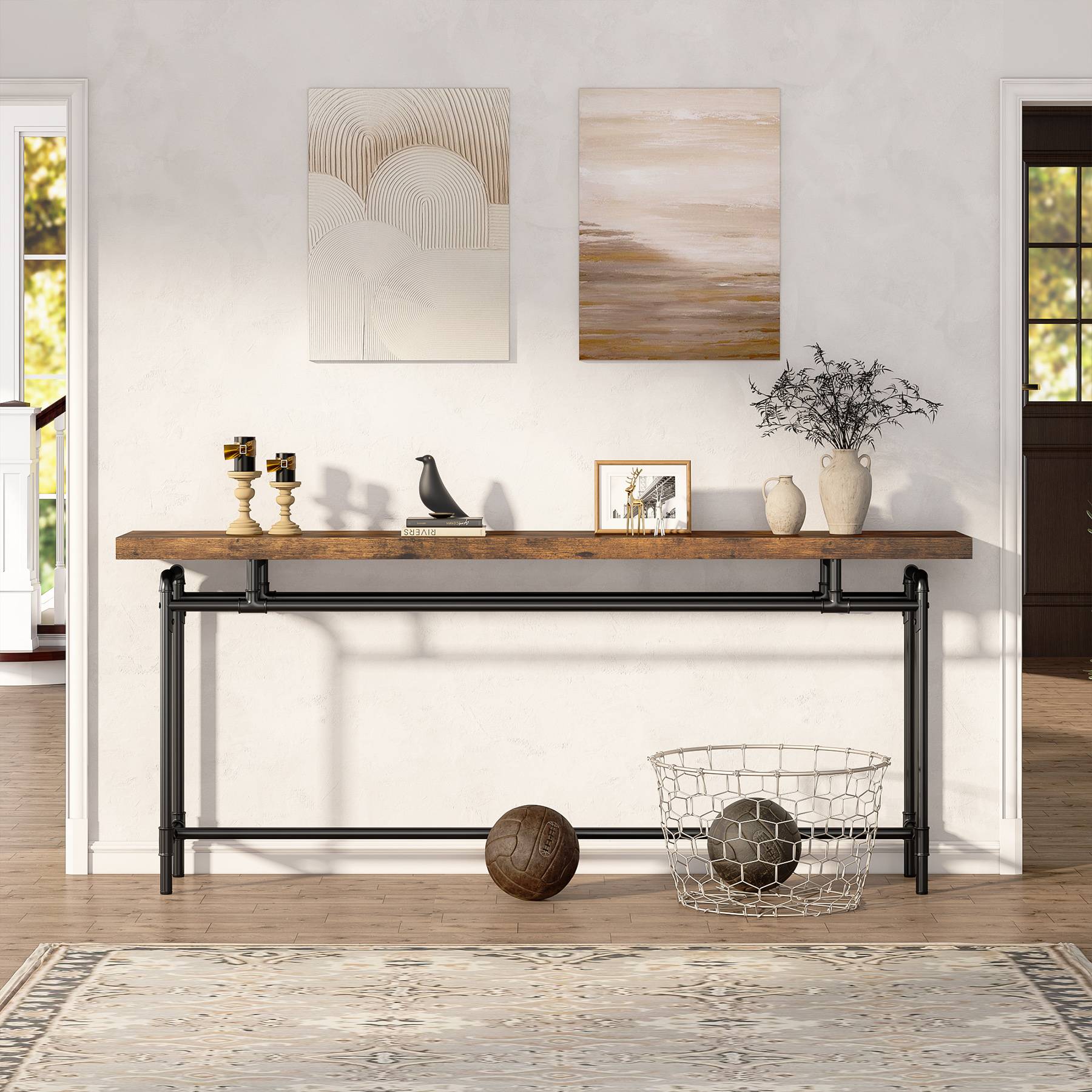 Industrial Console Table, 180 cm Narrow Foyer Sofa Table for Entrance