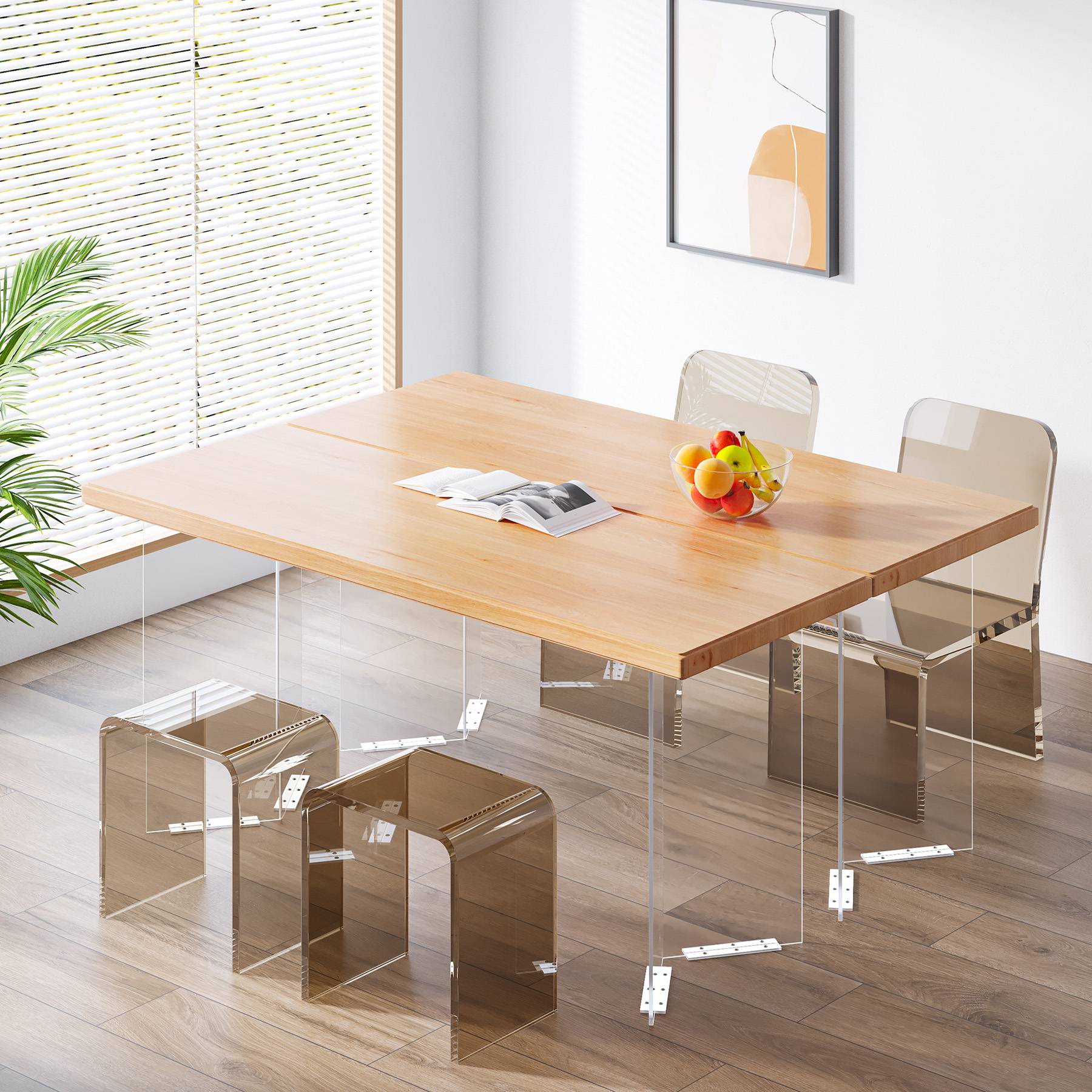 140 cm Computer Desk, Modern Study Writing Table with Acrylic Legs