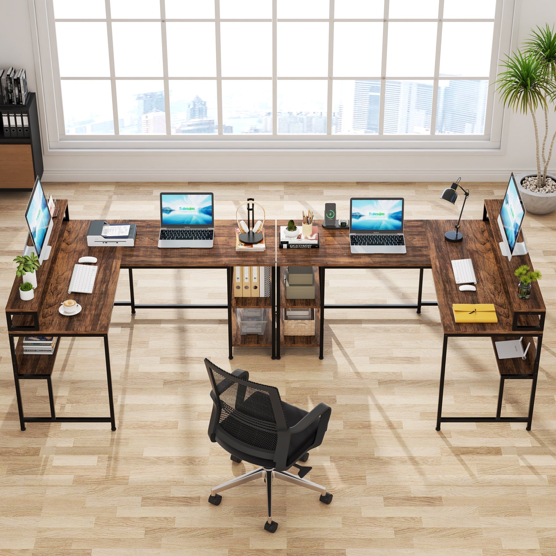 Reversible L-Shaped Desk, 150 cm Corner Desk with Shelves & Monitor Stand