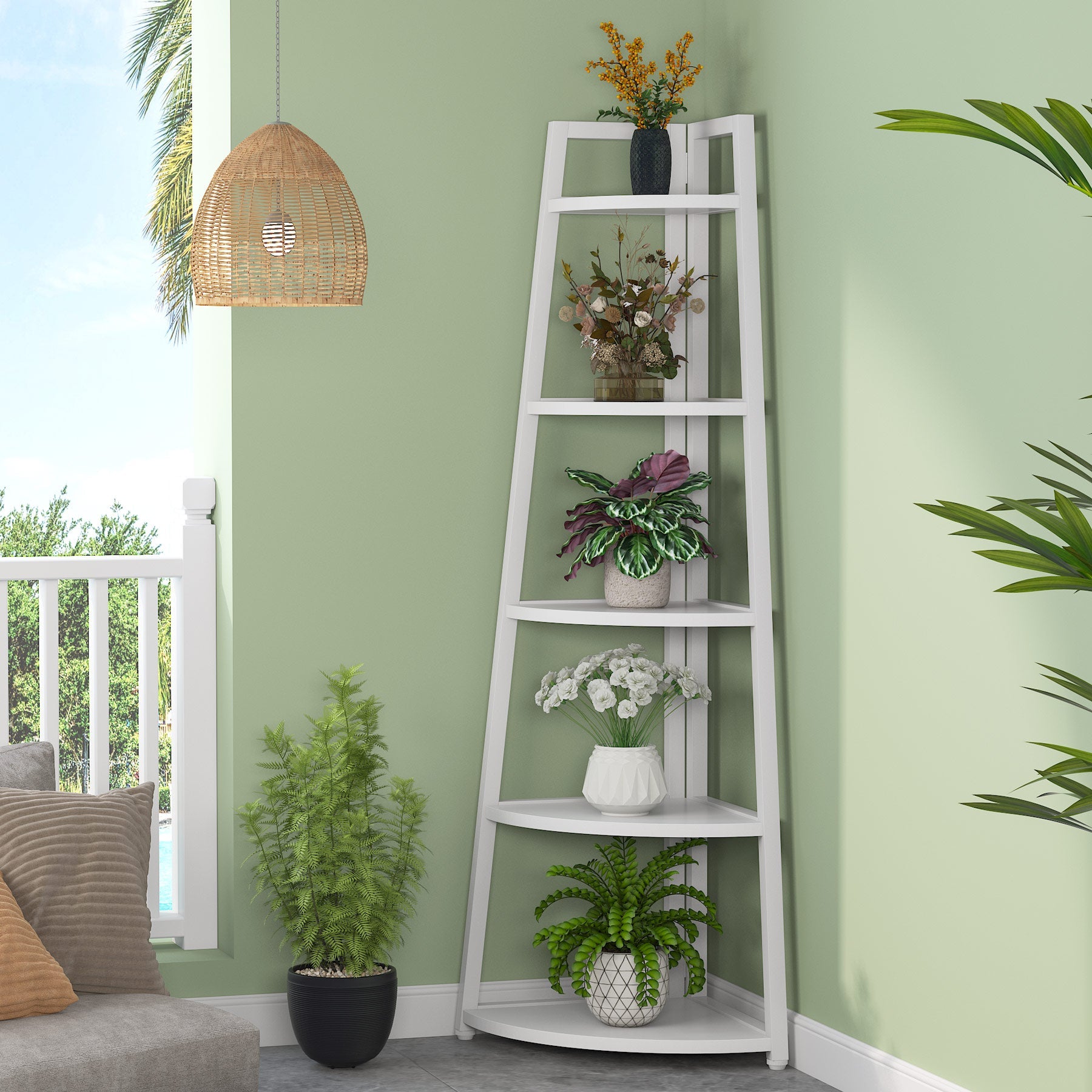 178 cm Corner Shelf, 5-Tier Corner Storage Rack Ladder Bookcase