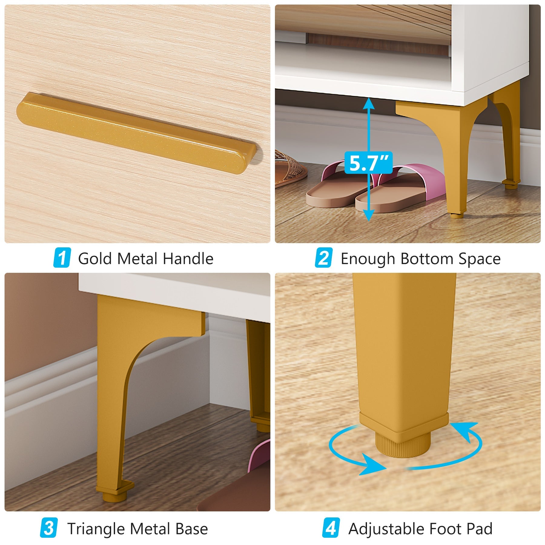 Slim Shoe Cabinet, Hidden Shoe Rack Organizer with 3 Flip Drawers (in cm)