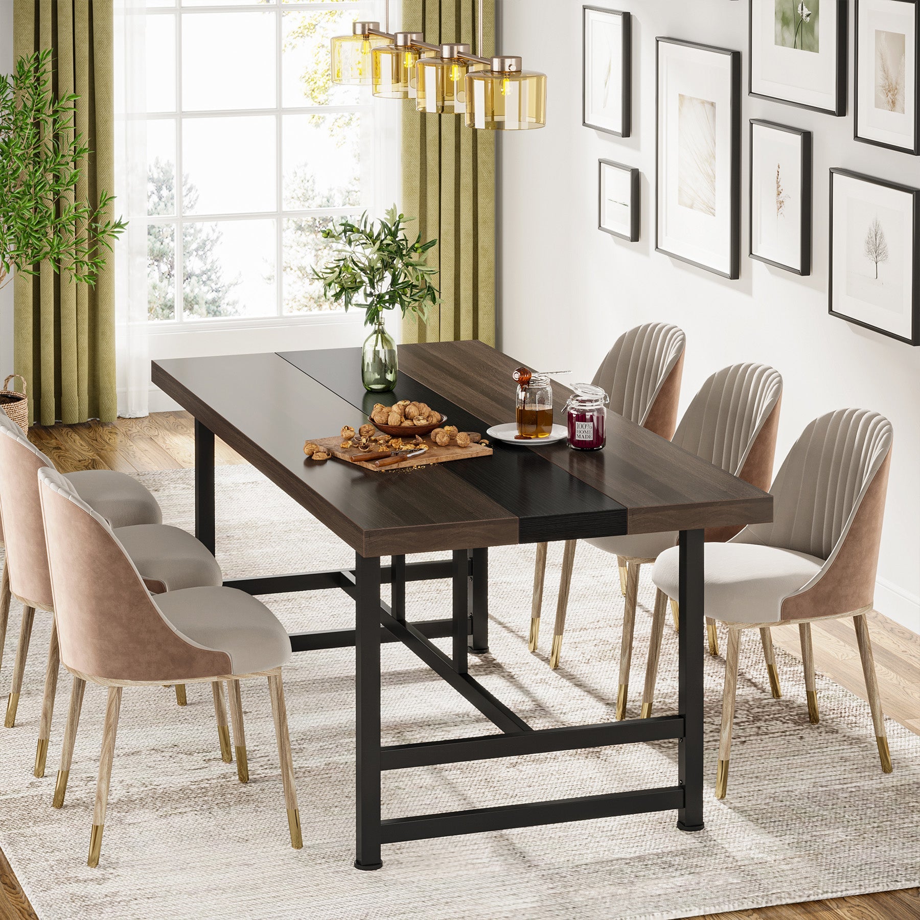 Dining Table for 6 People, 178 cm Home & Kitchen Table with Metal Frame