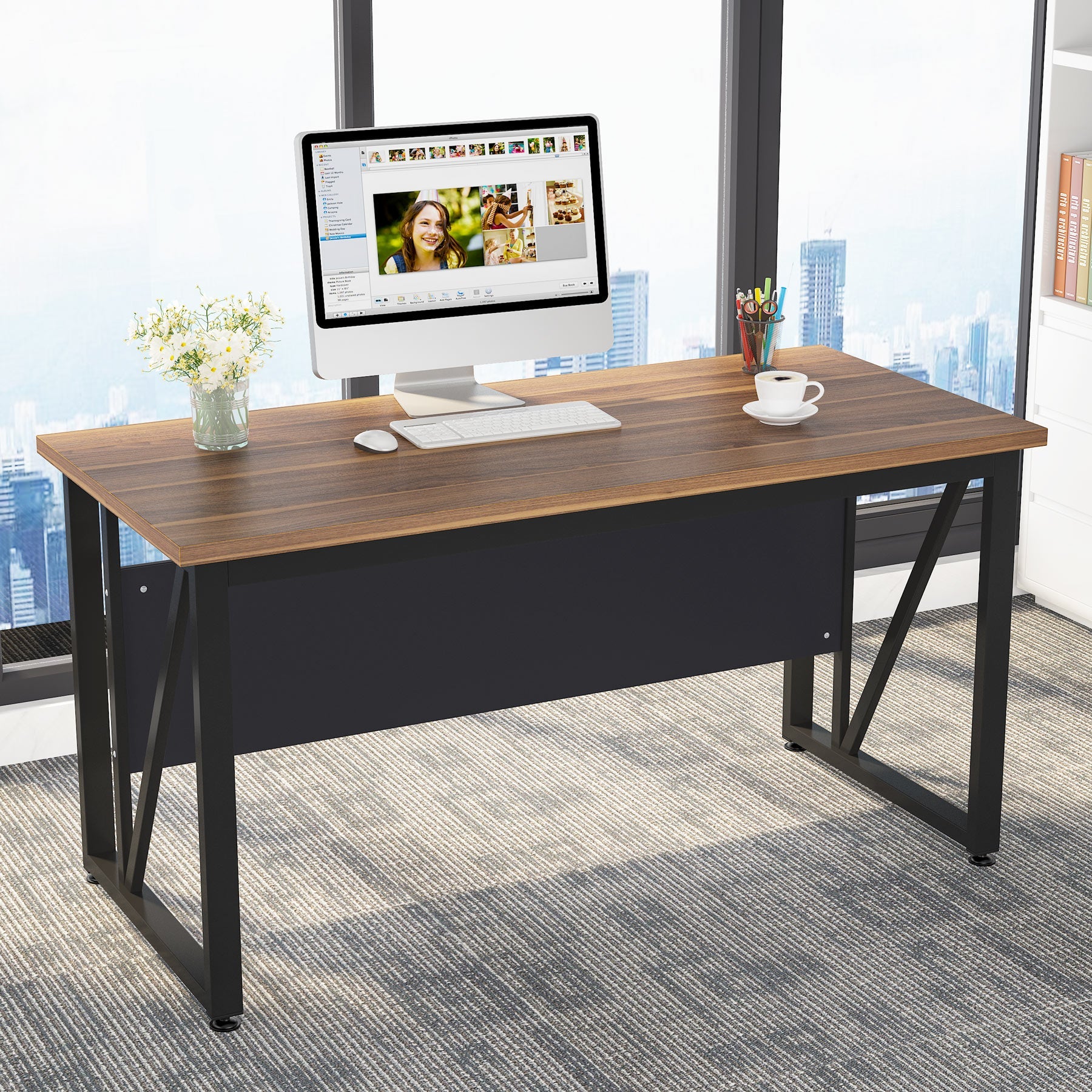 L-Shaped Computer Desk, 140 cm / 160 cm Executive Desk and Mobile File Cabinet