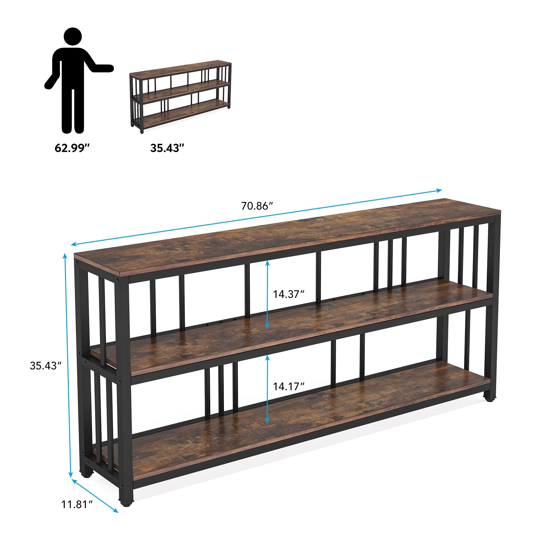 3-Tier Console Table, 180 cm Long Sofa Table Behind Couch