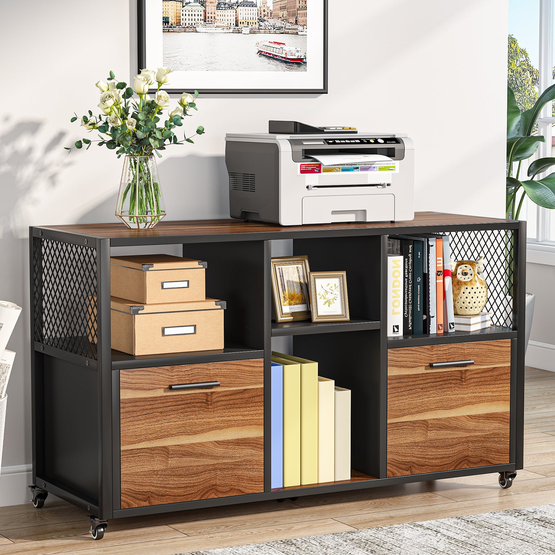 2 Drawer File Cabinet, Wood Mobile Lateral Filing Cabinet (cm)