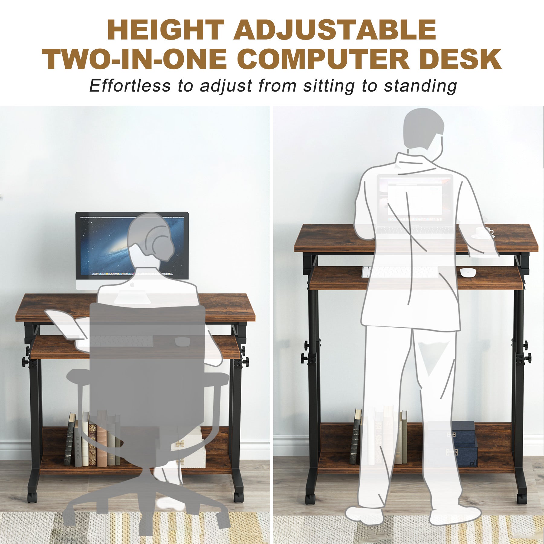 Height Adjustable Desk, Rolling Standing Desk Portable Desk (Adjustable Height in cm)