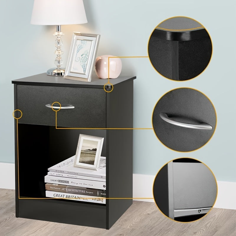 Black Nightstand With Drawer, Bedside Table Side Table For Small Place, Bed Table End Tables For Living Room Bedroom