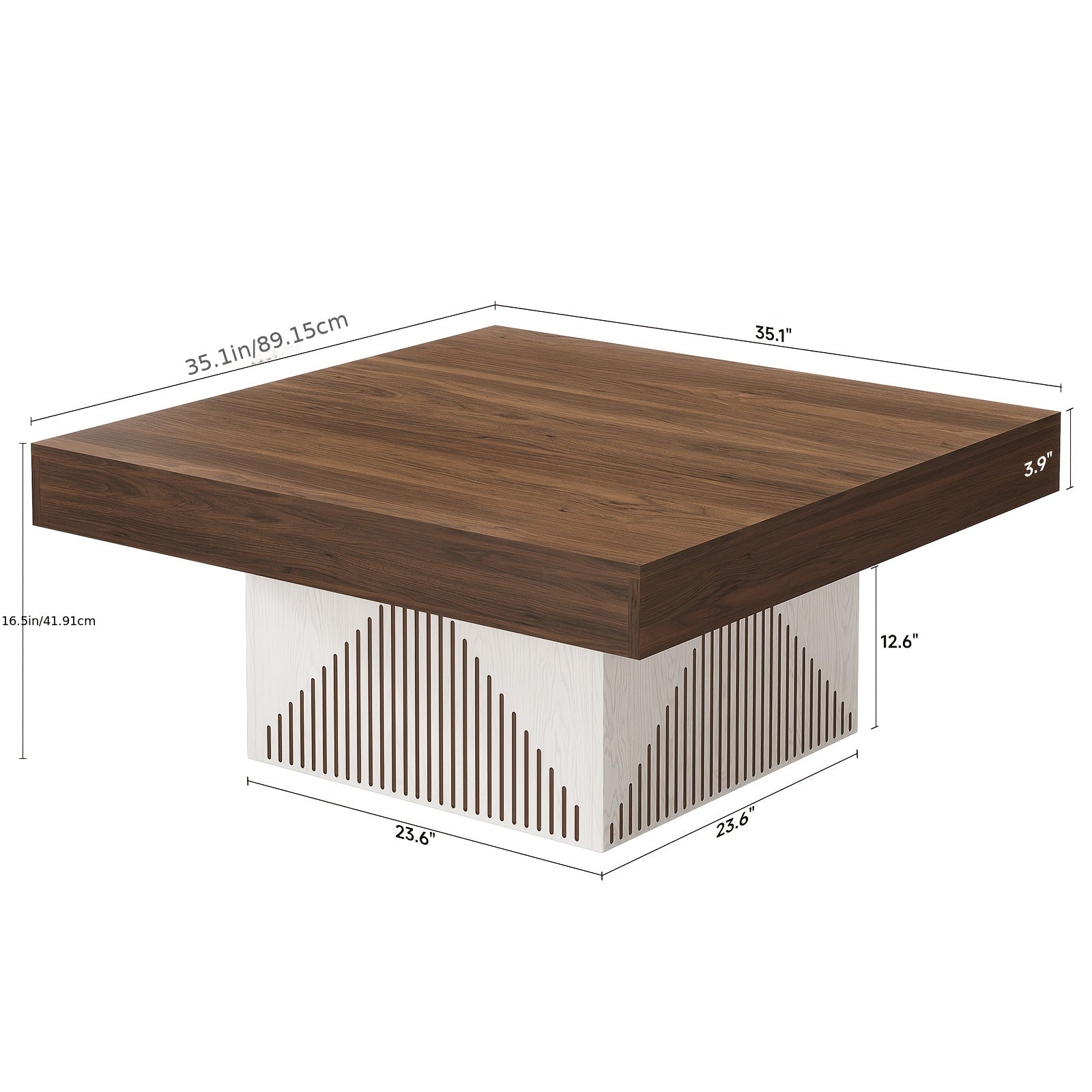 1pc Rustic Brown+White Wooden Coffee Table ONBRILL Modern Hardwood Coffee Table, Scratch Resistant Wood-Based Panel & Solid Wood Construction, Rustic Brown+White, with Assembly Required, for Living Room and Office