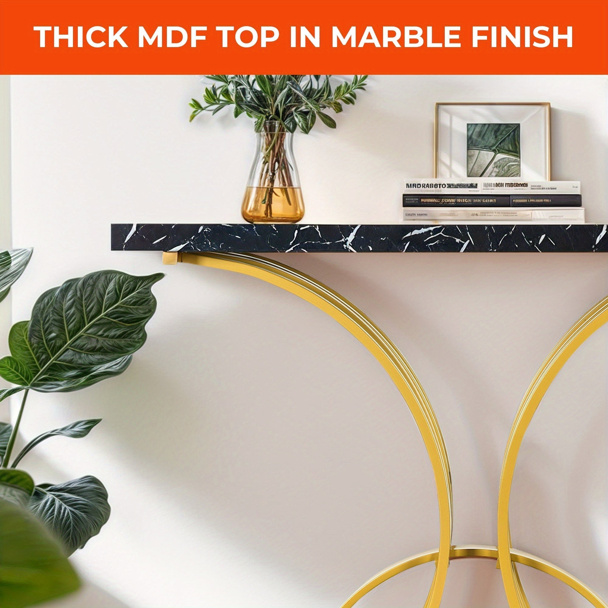 Modern Faux Marble Accent Console Table with Gold Metal Legs for Entryway Sofa - Perfect Halloween and Christmas Gift