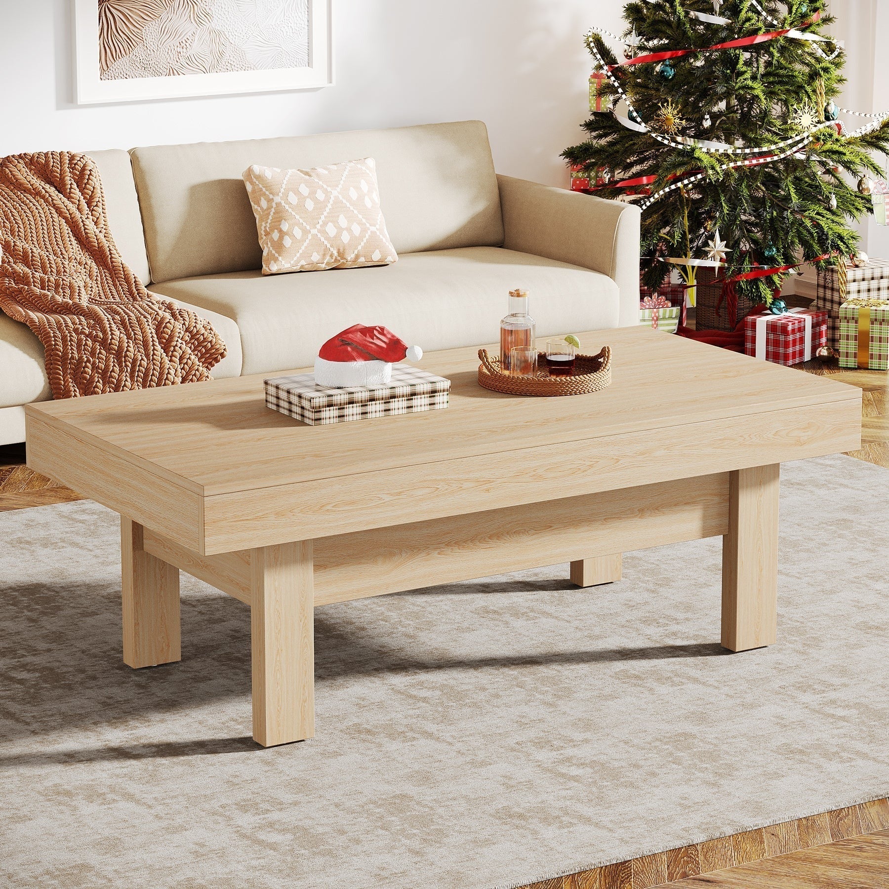 120cm coffee table, farmhouse center table cocktail tea table, it comes with four footrests and can support up to 300 pounds