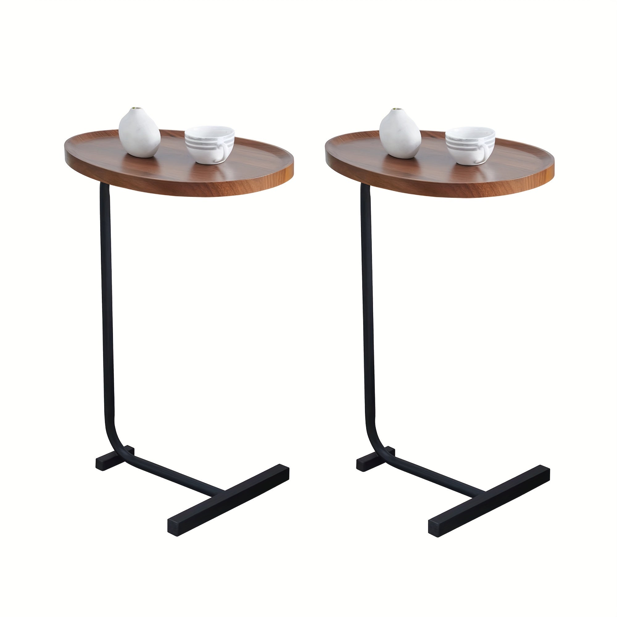 2pcs Minimalist C-Shaped Side Tables, Mini Sofa and Bedside Table Set, Metal Coffee Table for Living Room, Bedroom, Balcony, Patio, and Office - White