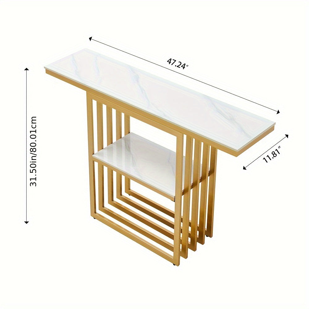 120 cm Modern Console Table with Storage Space, Sintered Stone Entryway Table, Accent Table Sofa Table with Metal Base, Narrow Table Foyer Table for Entrance, Living Room, Hallway