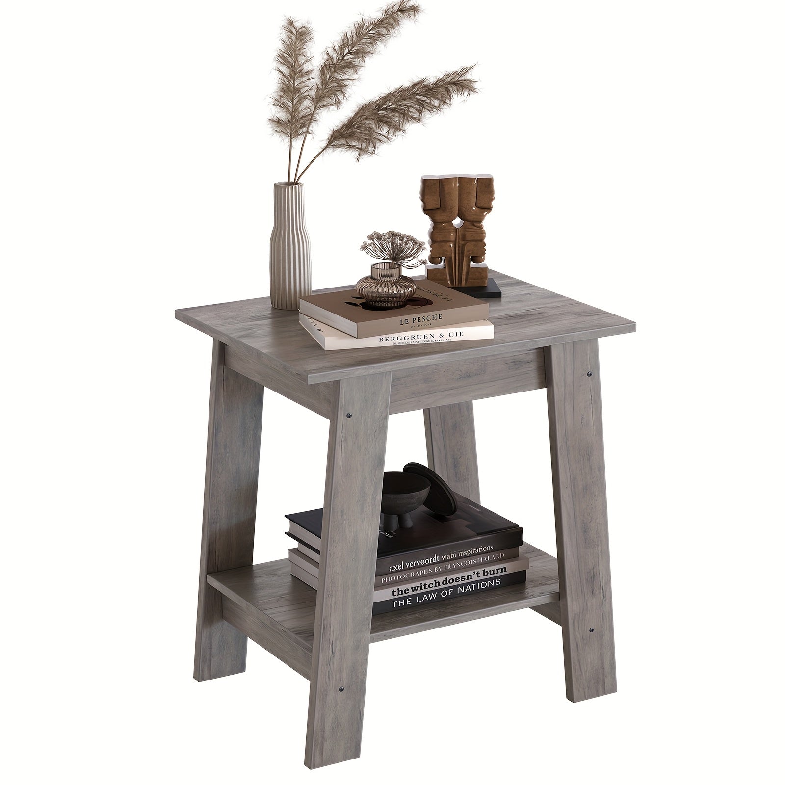 End Table, Small Side Table, Nightstand With 2-Tier Storage Shelf, Wooden Bedside Table, Narrow Side Table Living Room, Side Table For Small Spaces, Bedroom, Entryway, Farmhouse, Rustic Brown/Grey