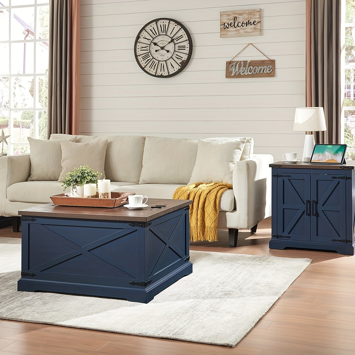 Rustic Farmhouse Square Coffee Table With Lift-Top & Hidden Storage, Wood Center Table With Large Hidden Storage Compartment For Living Room Or Bedroom