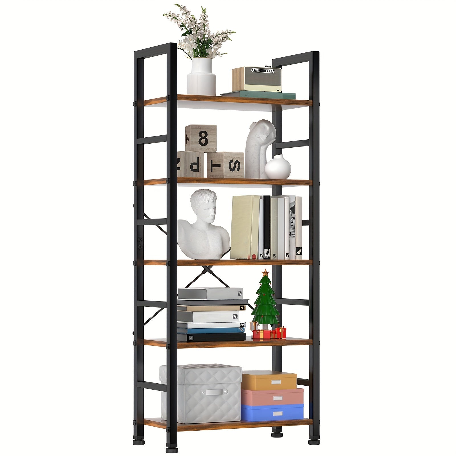 5 Tiers Bookshelf, Tall Modern Book Shelf, Classic Book Rack Organizaer, Storage Rack Shelves in Living Room, Home Office, Books Holder Organization with Shelf for Books, Movie