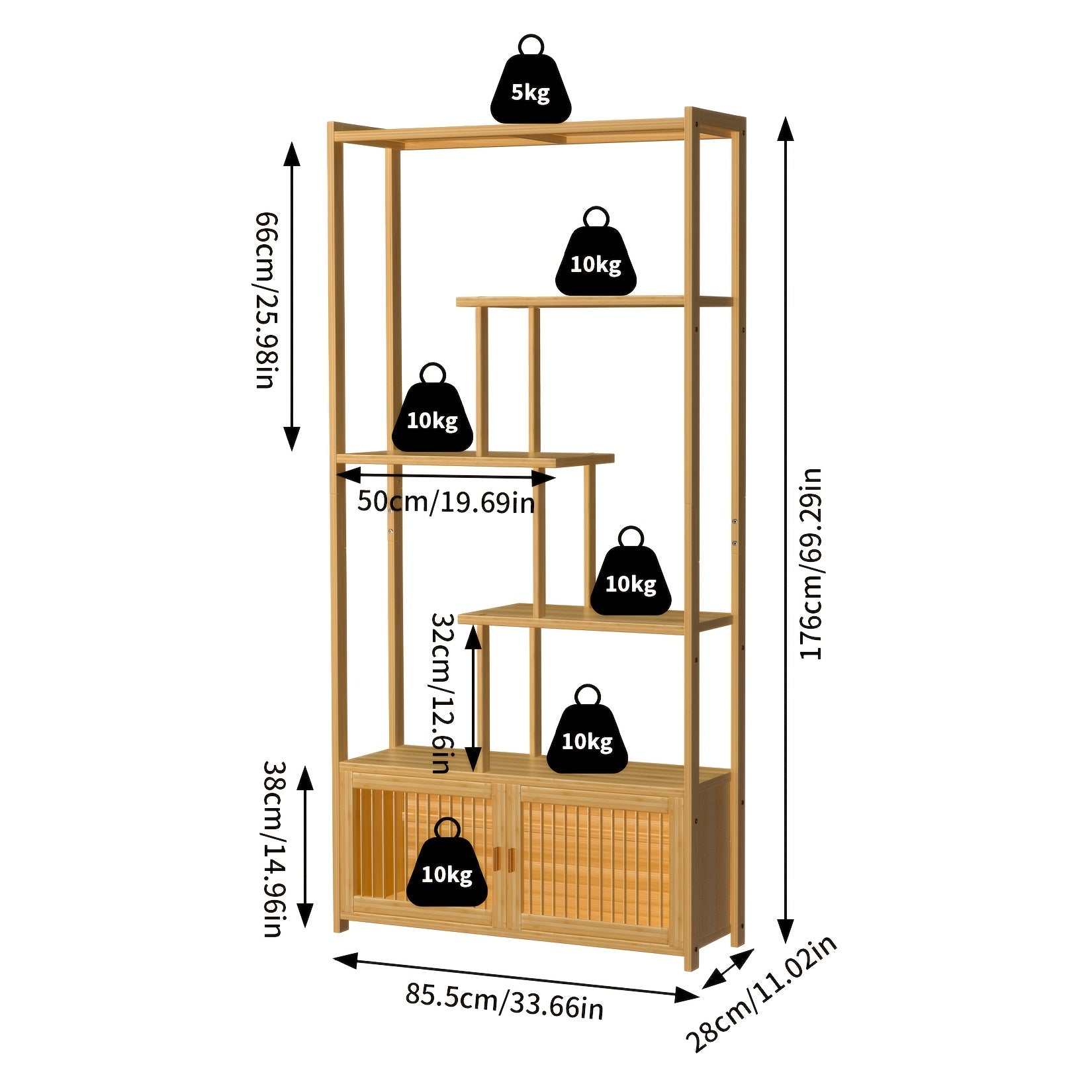 Free Standing Storage Shelf: Bamboo Storage Rack Shelving Unit with High And Low Shelves Bookshelf Plant Stand for Home Organization