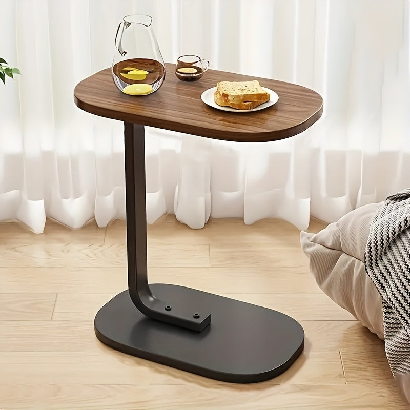 Stylish C-shaped Wooden Side Table, With Modern Art Decoration Design And Sturdy Metal Legs, Suitable For Use In The Living Room And Outdoors