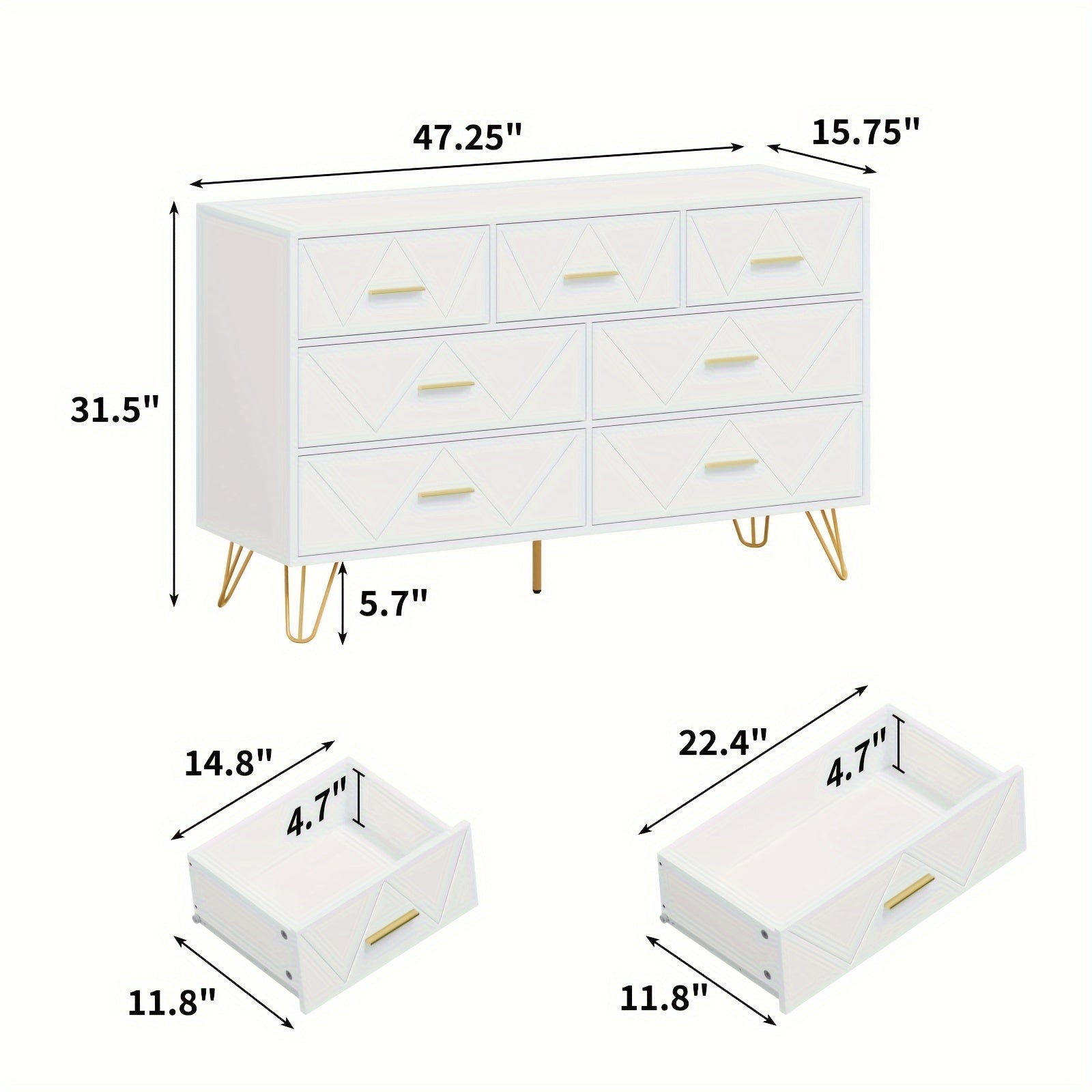 Dresser for Bedroom, 7 Drawer Dresser with Wide Drawers and Metal Handles, Wood Dressers & Chests of Drawers for Hallway, entryway.